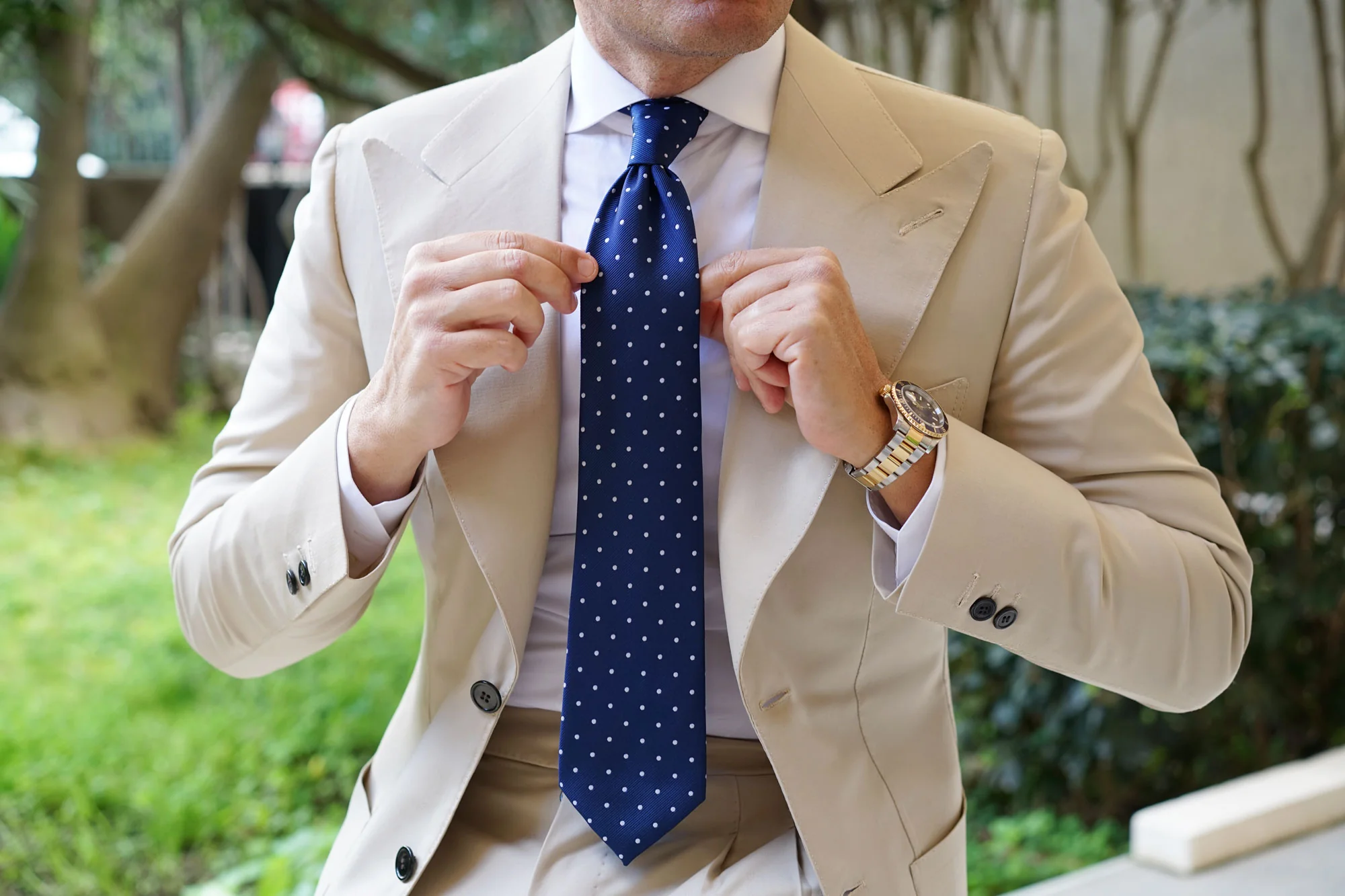 The OTAA Navy Blue with White Polka Dots Necktie - Image 11