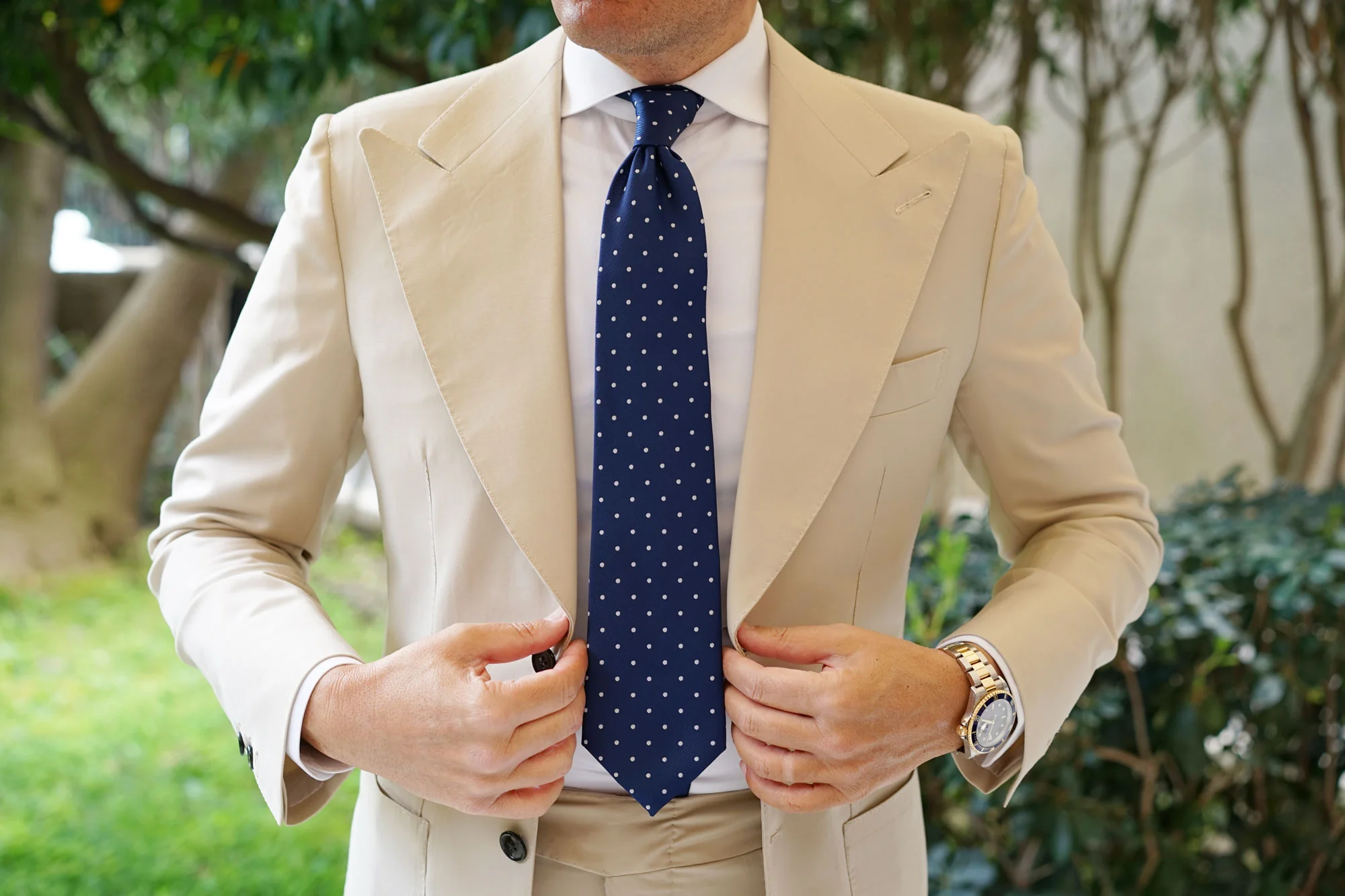 The OTAA Navy Blue with White Polka Dots Necktie - Image 7