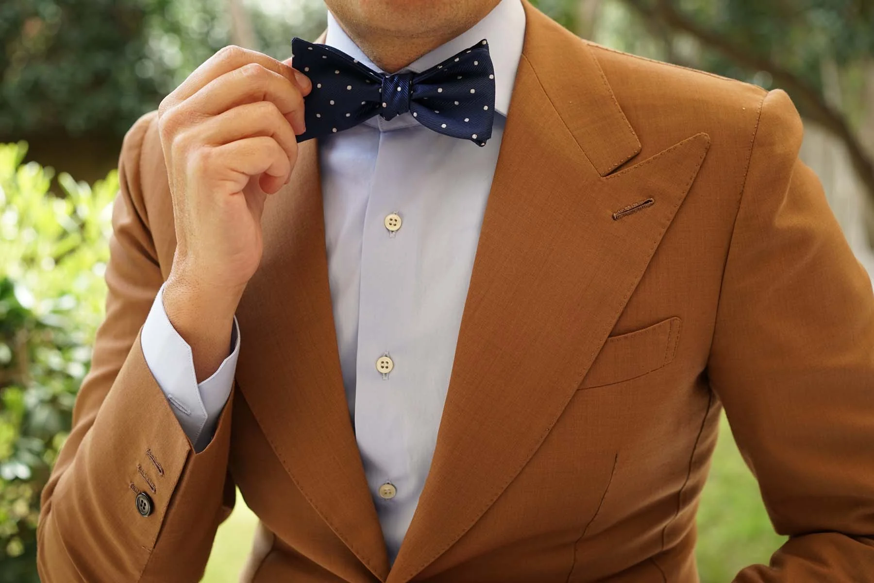 The OTAA Navy Blue with White Polka Dots Self Tie Bow Tie - Image 8