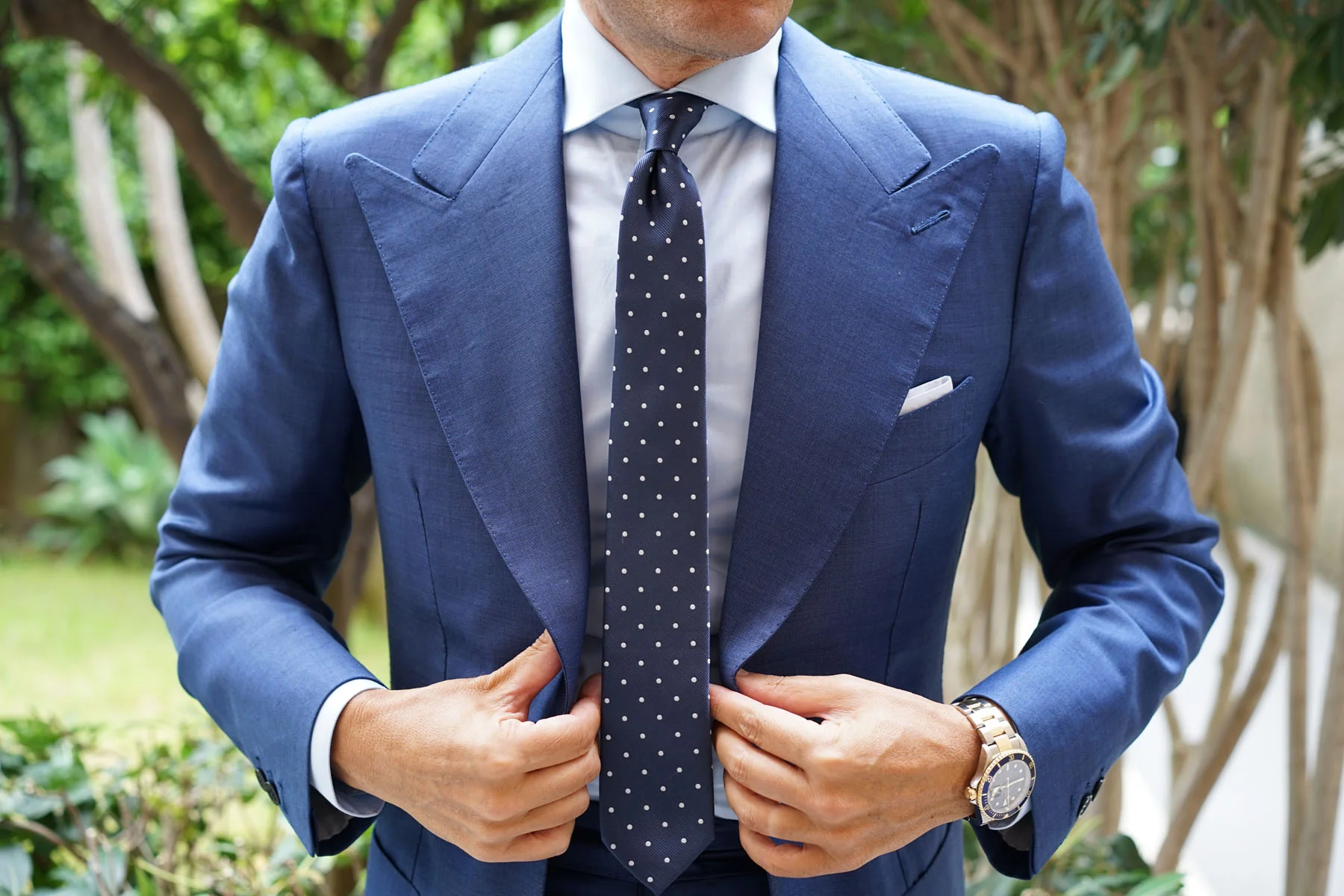 The OTAA Navy Blue with White Polka Dots Skinny Tie - Image 5
