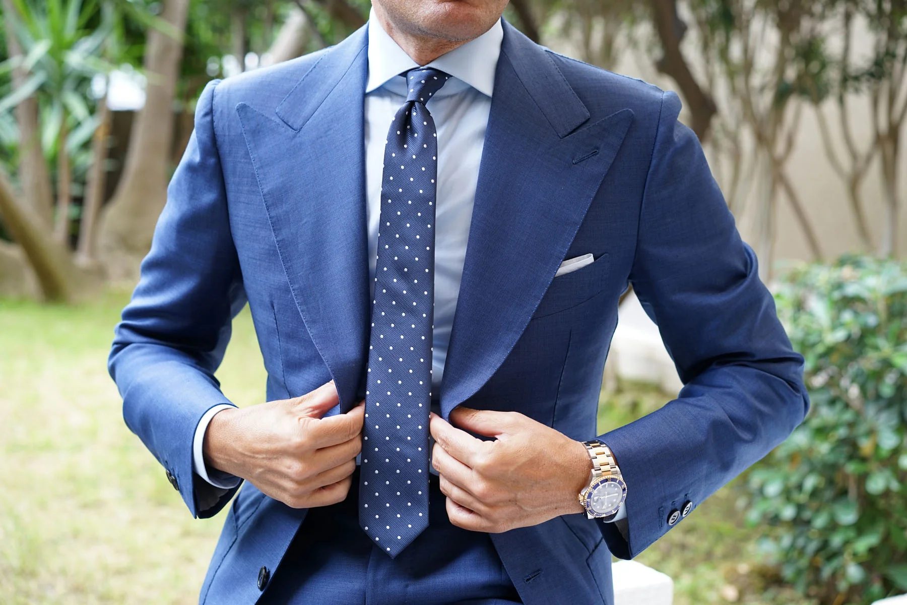 The OTAA Navy Blue with White Polka Dots Skinny Tie - Image 7