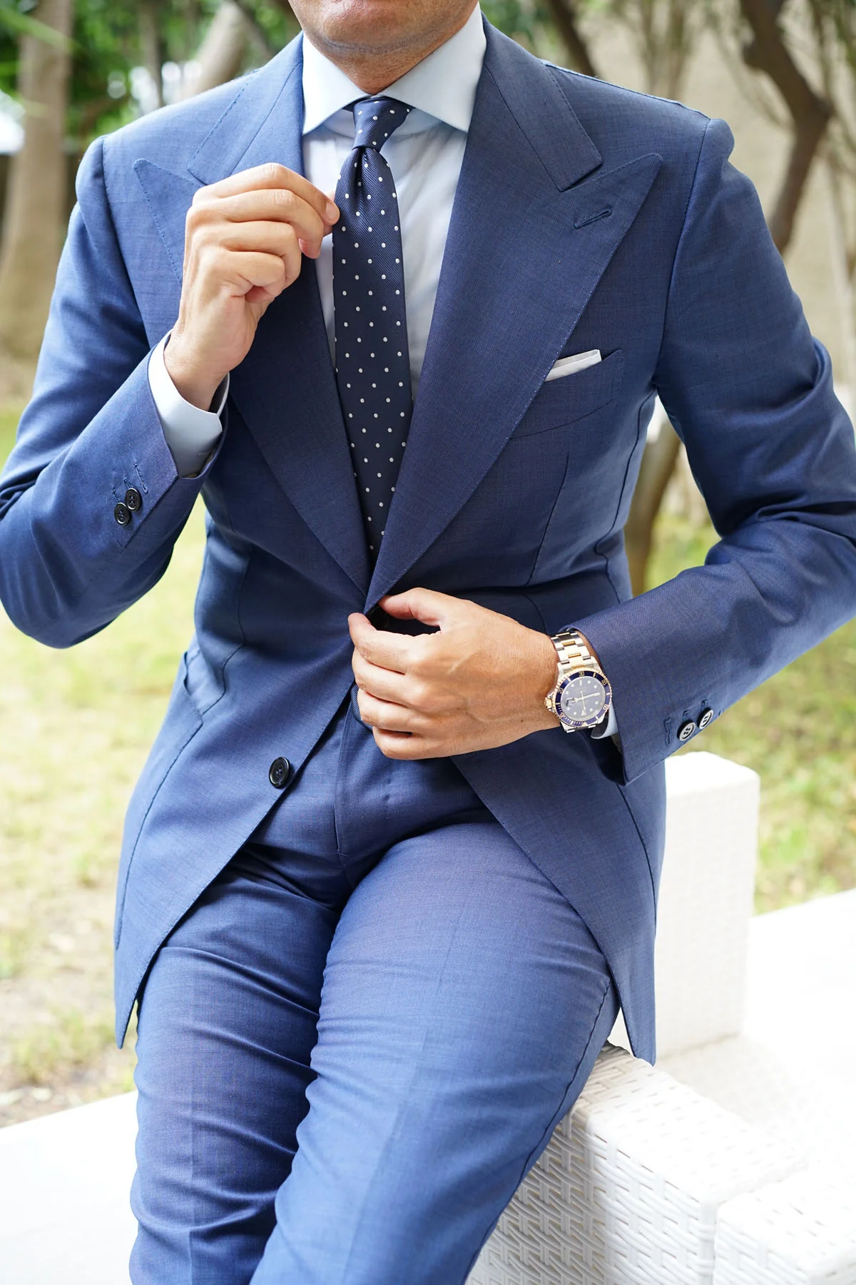 The OTAA Navy Blue with White Polka Dots Skinny Tie - Image 9