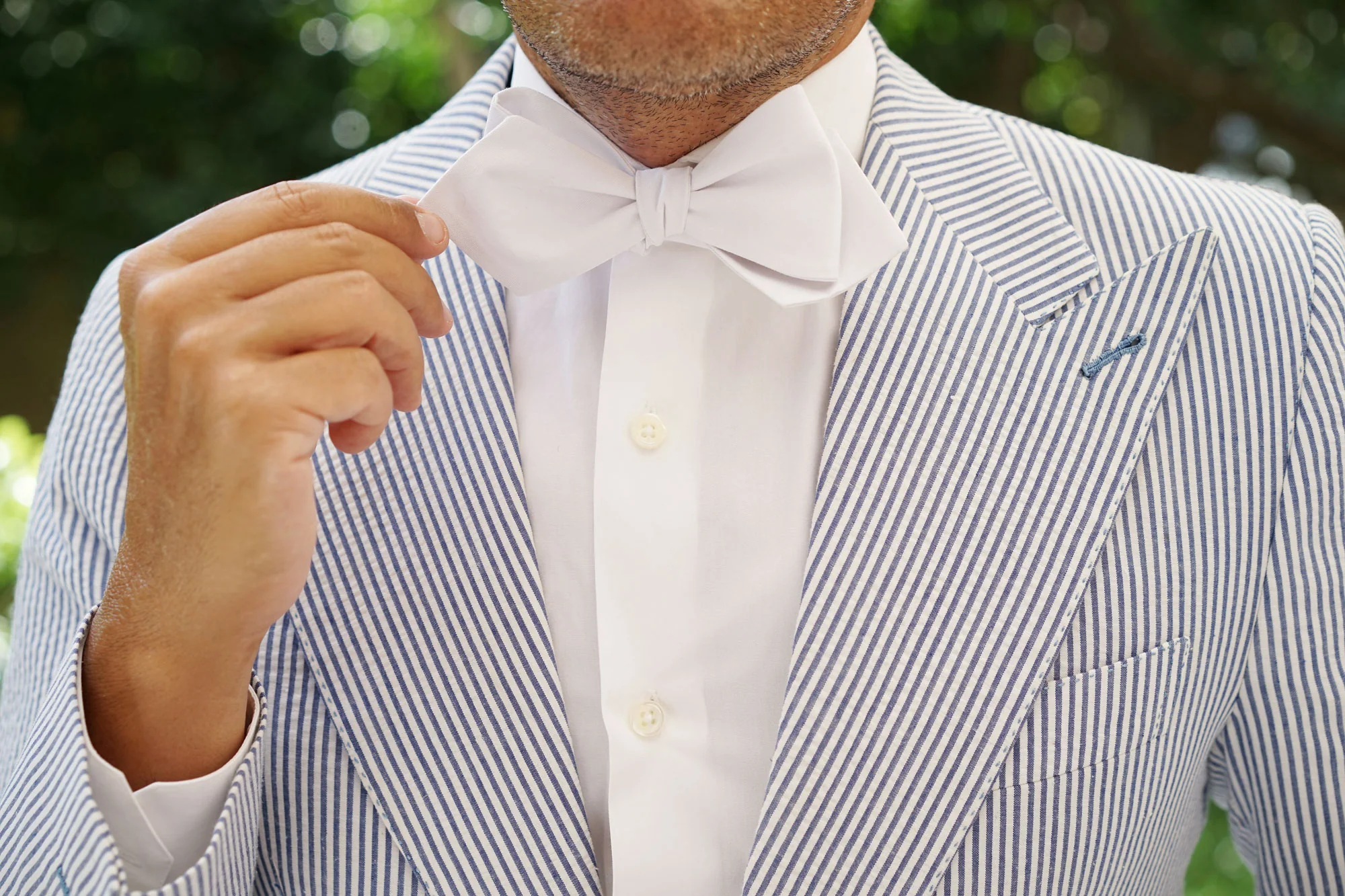 The OTAA White Cotton Self Tie Diamond Tip Bow Tie - Image 10
