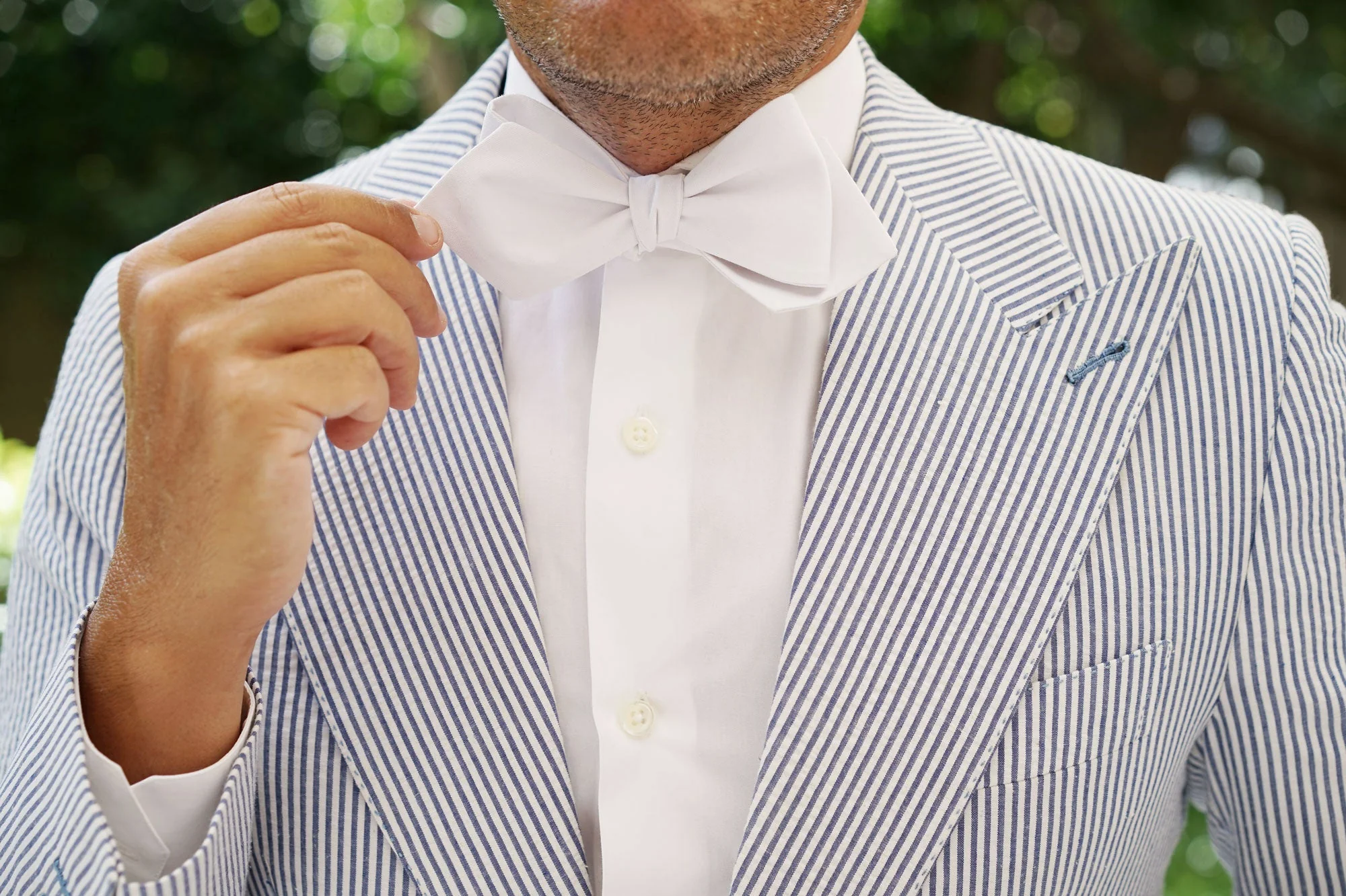 The OTAA White Cotton Self Tie Diamond Tip Bow Tie - Image 9