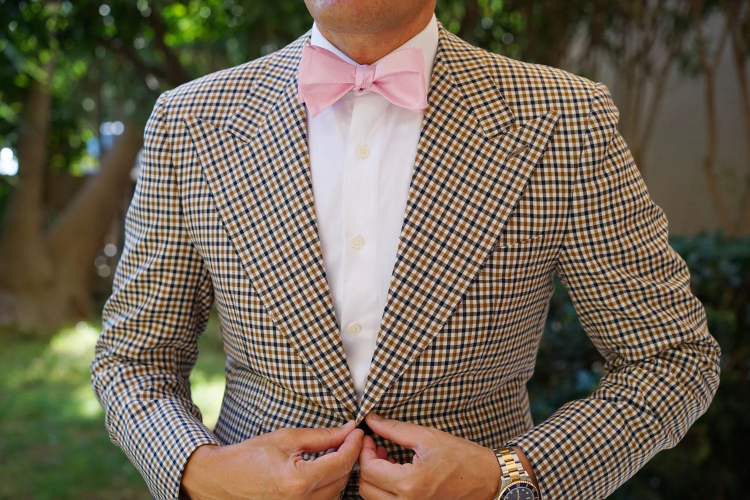 Tickled Pink Herringbone Chevron Self Bow Tie - Image 4