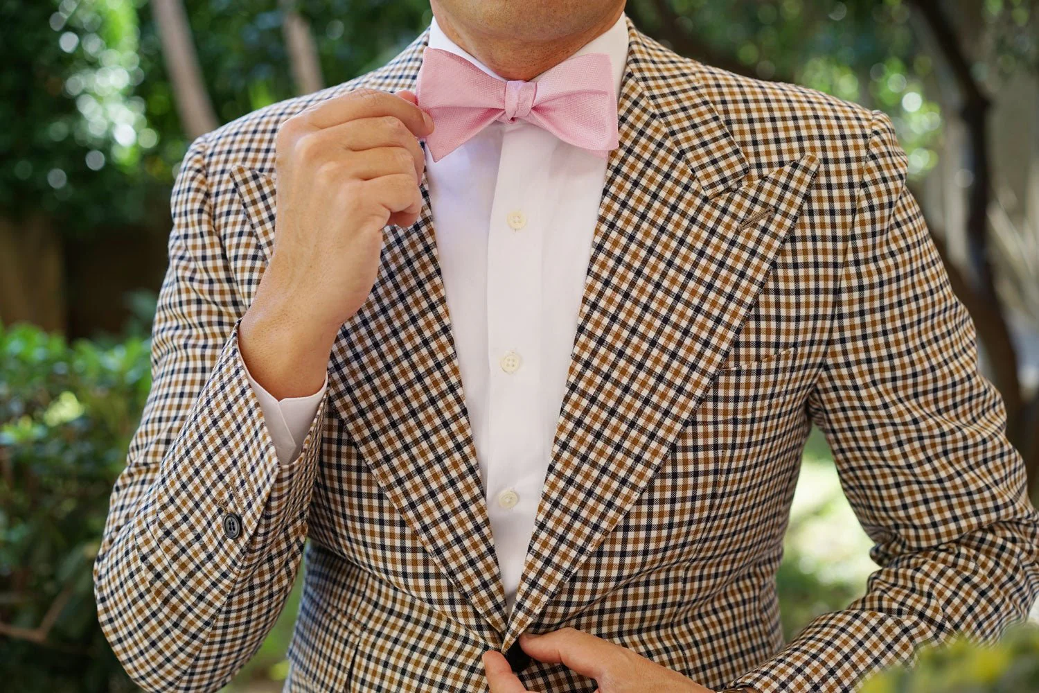 Tickled Pink Herringbone Chevron Self Bow Tie - Image 7