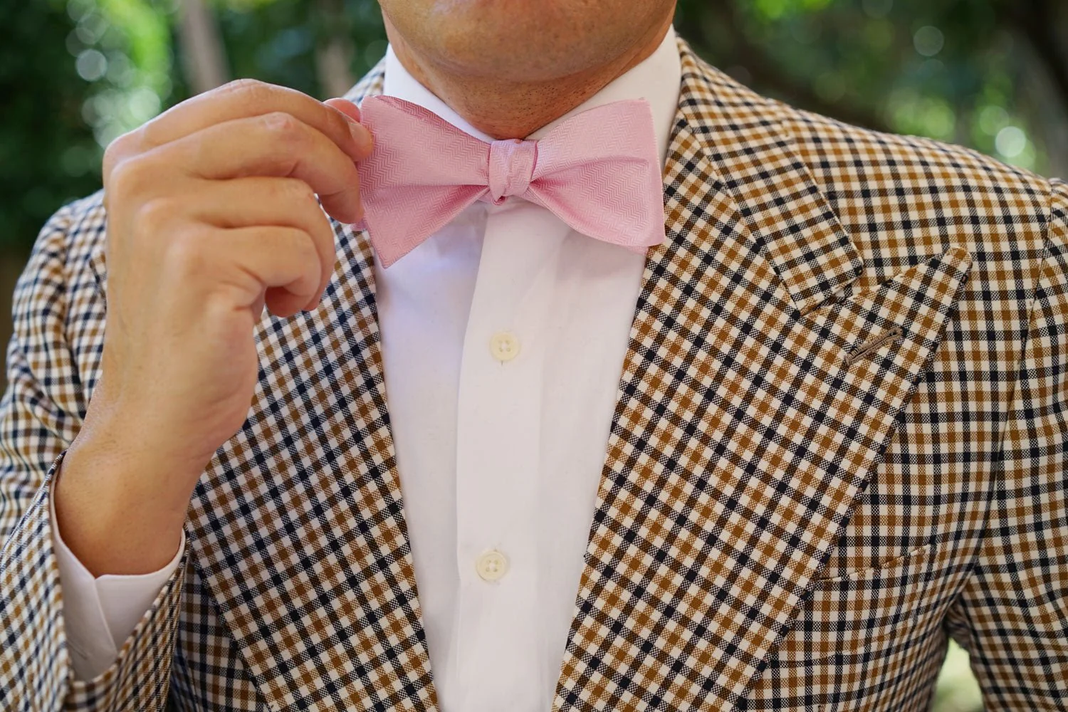 Tickled Pink Herringbone Chevron Self Bow Tie - Image 8