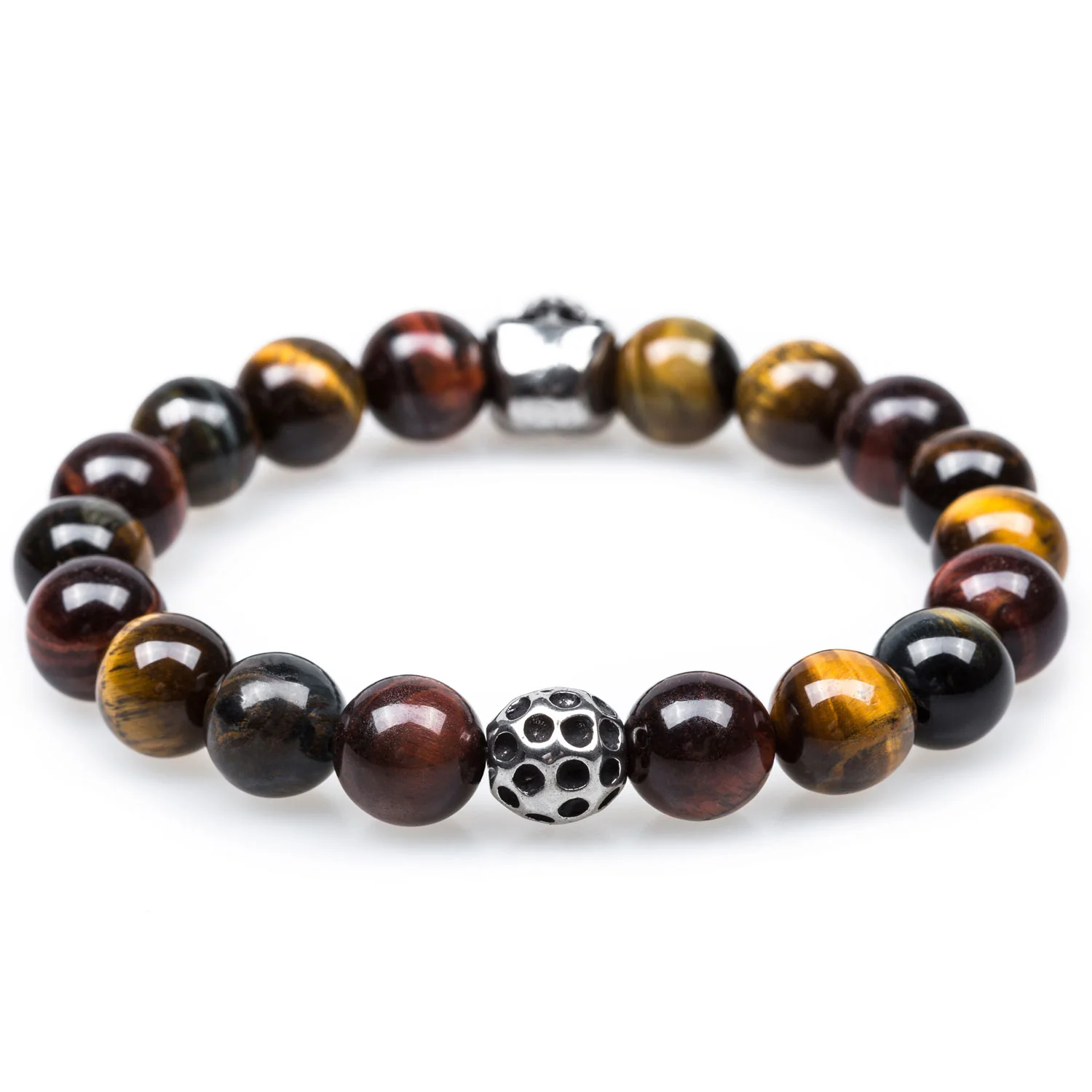 Tiger's Eye Stealth Silver Skull Bracelet - Image 2