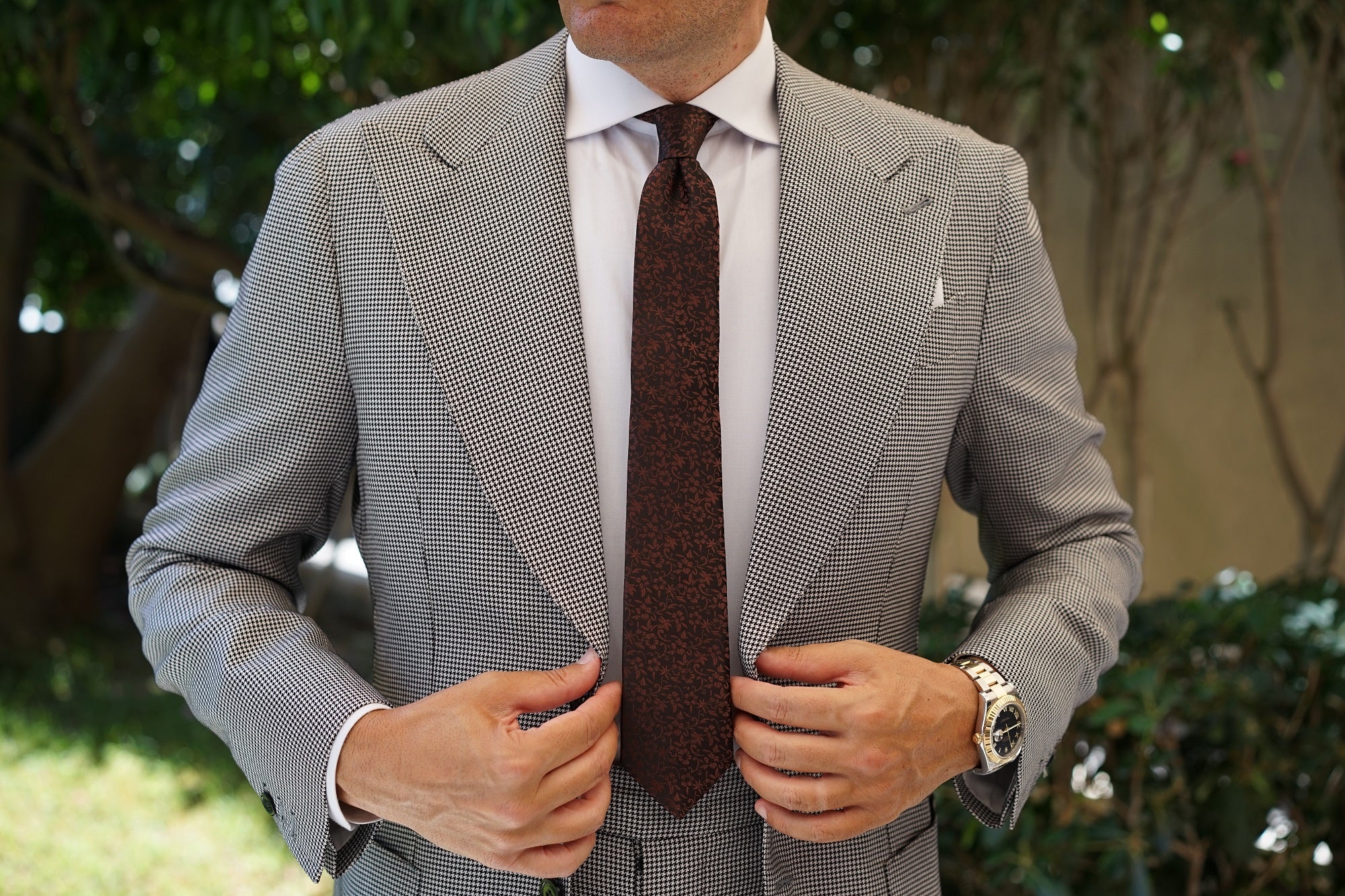 Truffle Brown Floral Skinny Tie - Image 4
