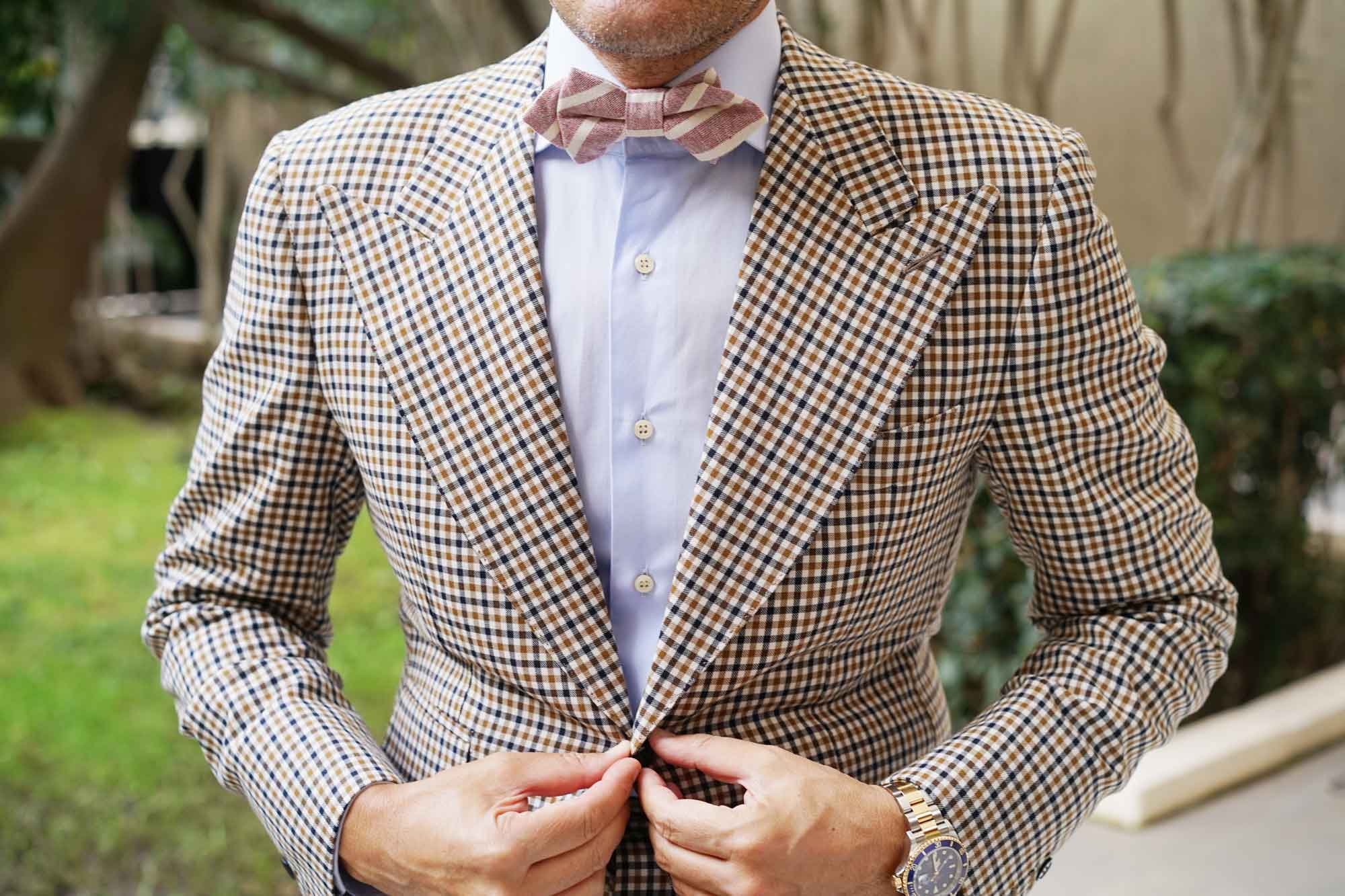 Turkish Delight Red Stripe Linen Diamond Bow Tie - Image 3