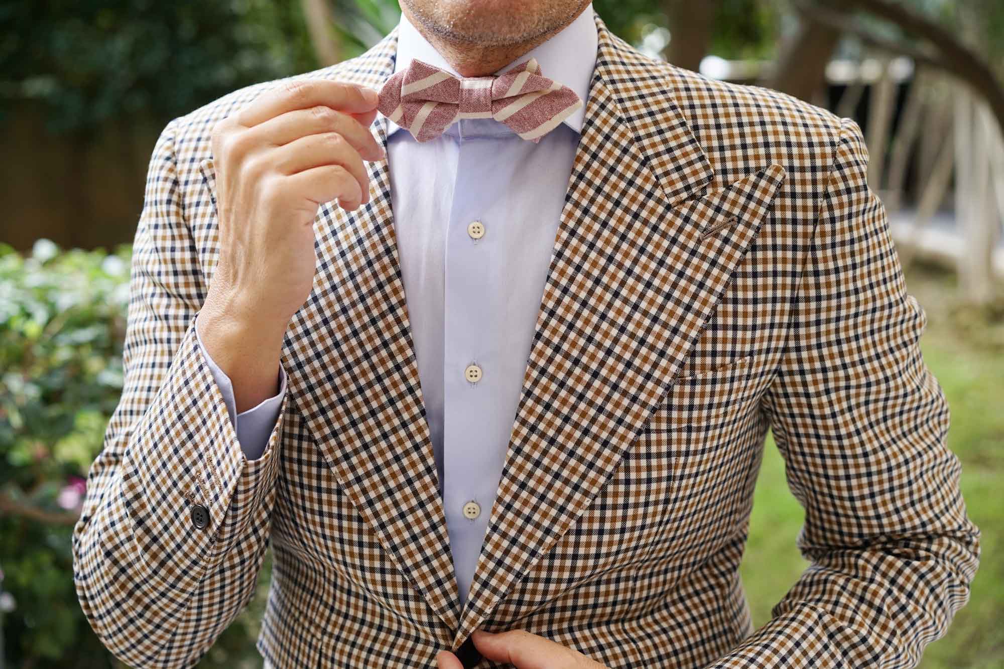 Turkish Delight Red Stripe Linen Diamond Bow Tie - Image 5