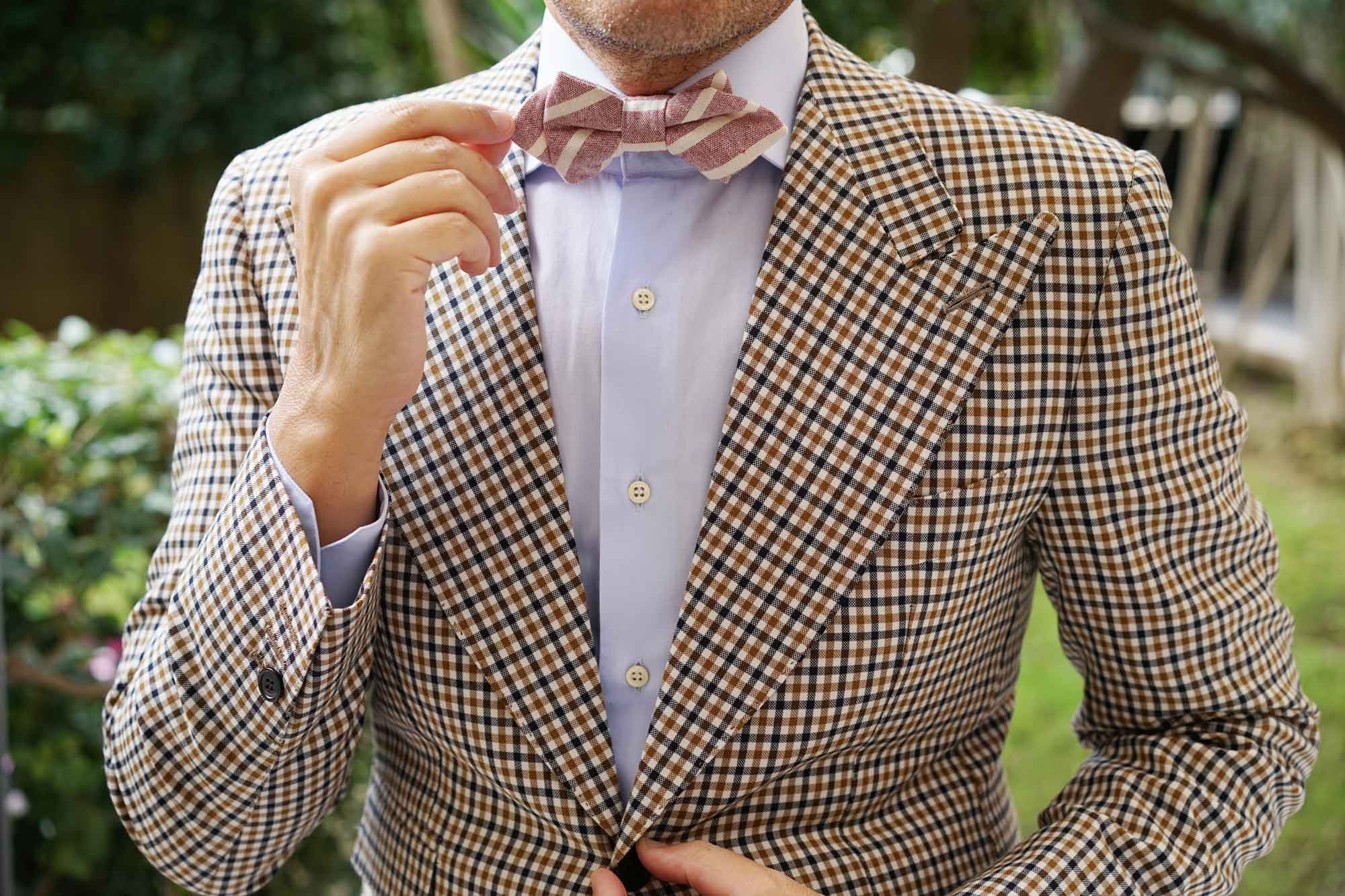 Turkish Delight Red Stripe Linen Diamond Bow Tie - Image 6