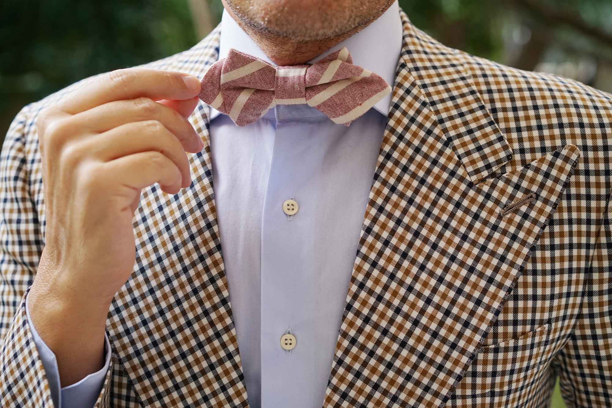 Turkish Delight Red Stripe Linen Diamond Bow Tie - Image 7