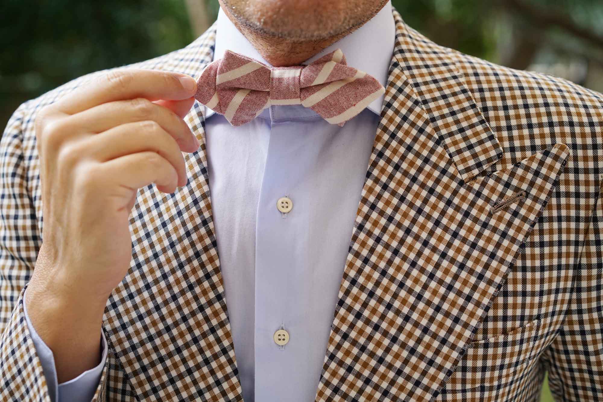 Turkish Delight Red Stripe Linen Diamond Bow Tie - Image 8