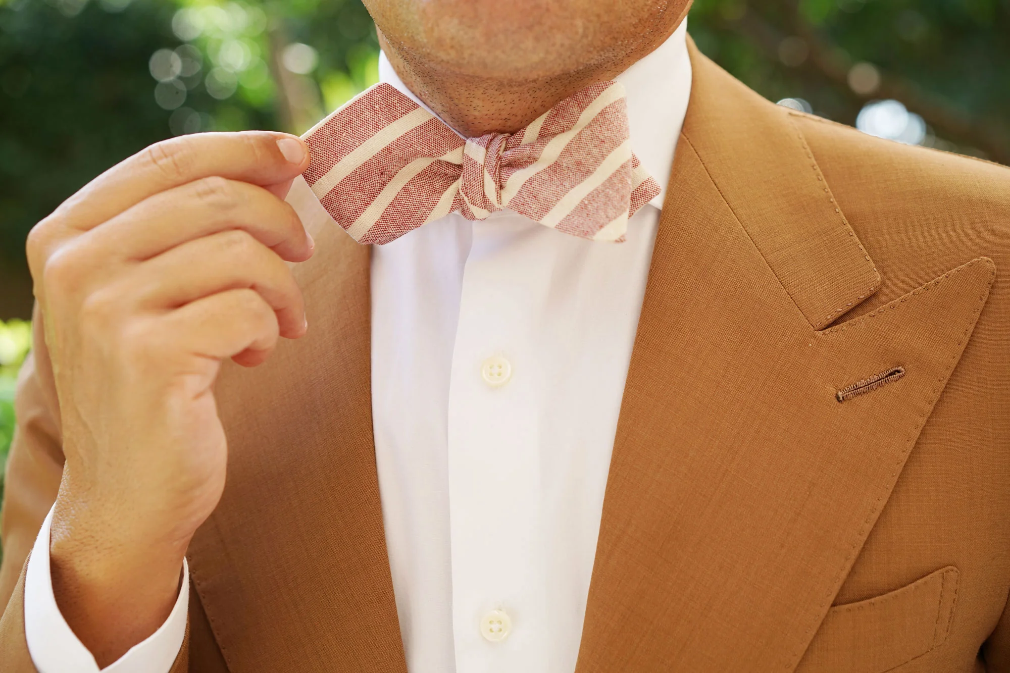 Turkish Delight Red Stripe Linen Diamond Self Bow Tie - Image 7