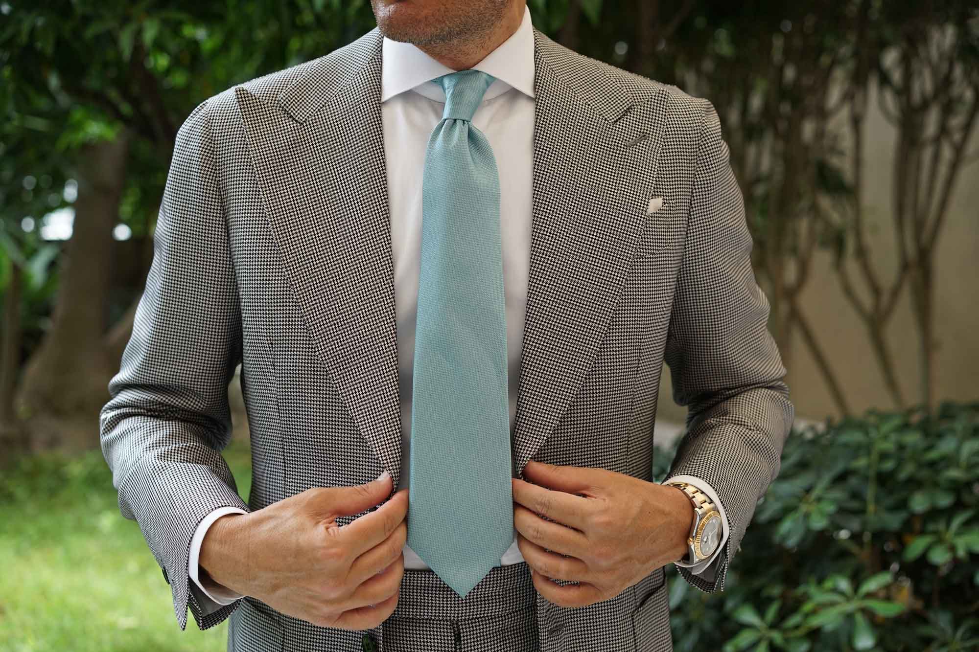 Turkish Teal Blue Weave Necktie - Image 8