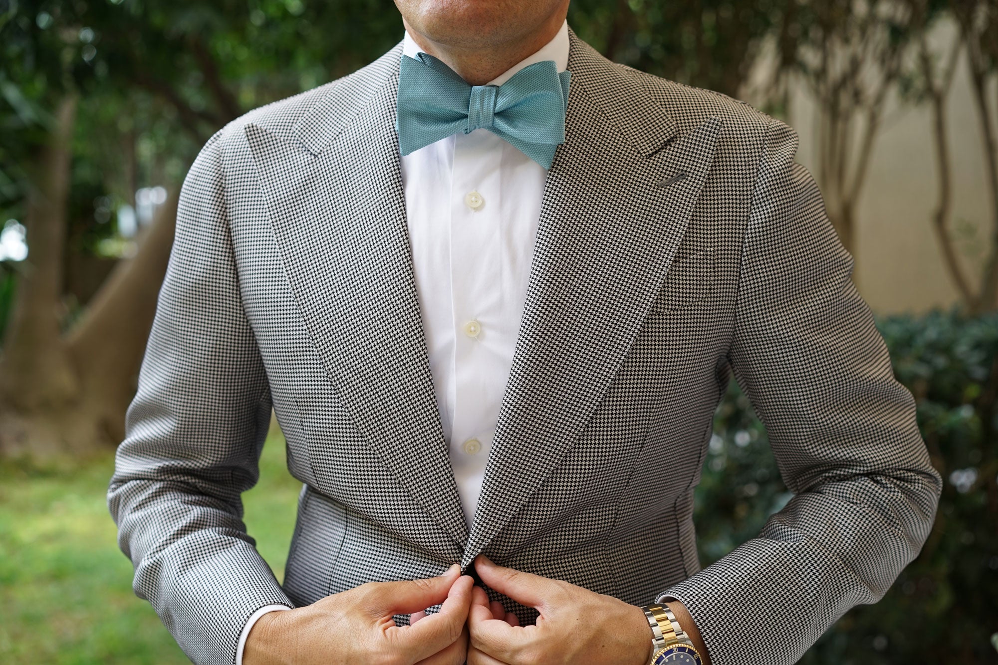 Turkish Teal Blue Weave Self Bow Tie - Image 4