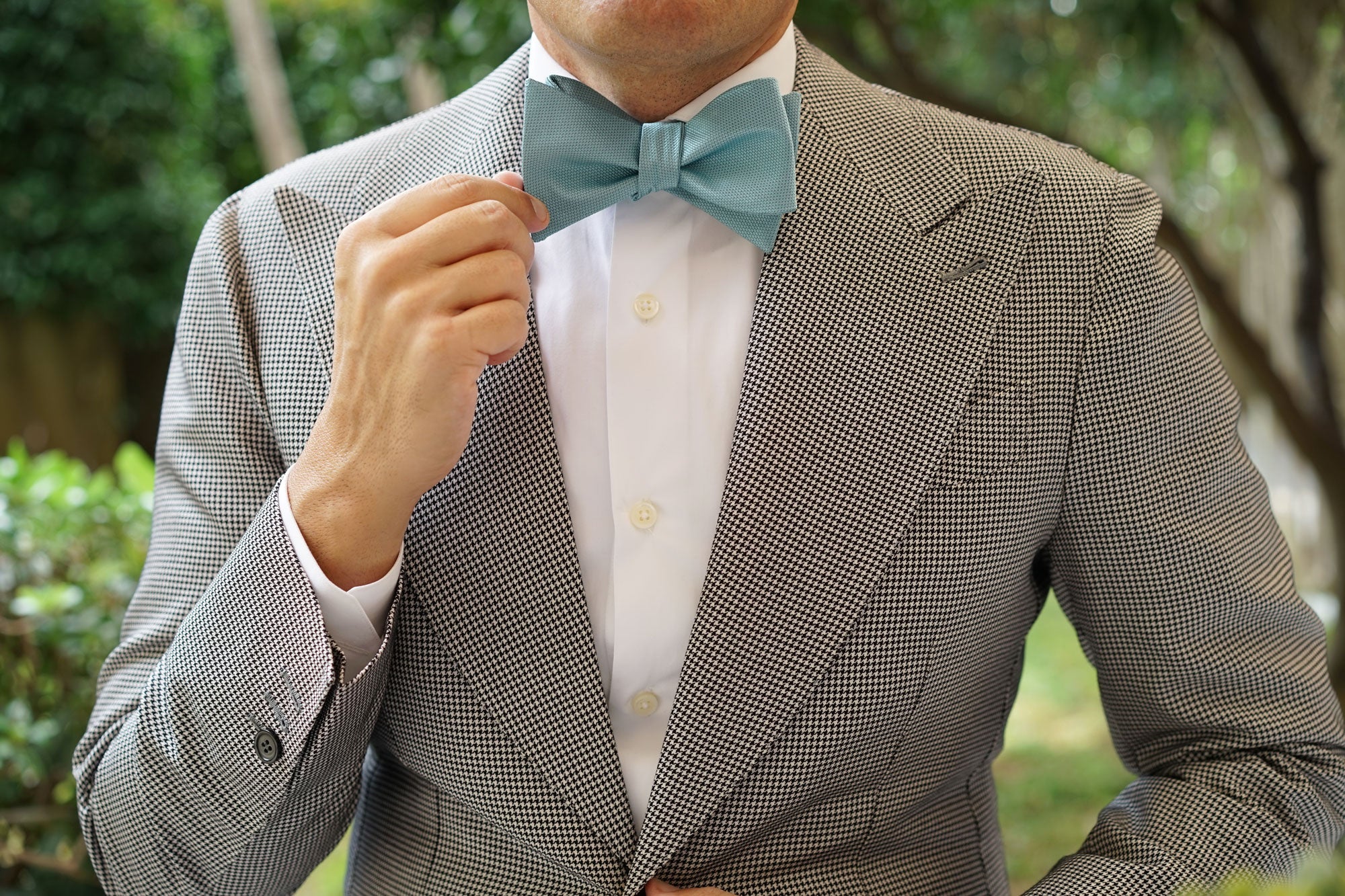 Turkish Teal Blue Weave Self Bow Tie - Image 7