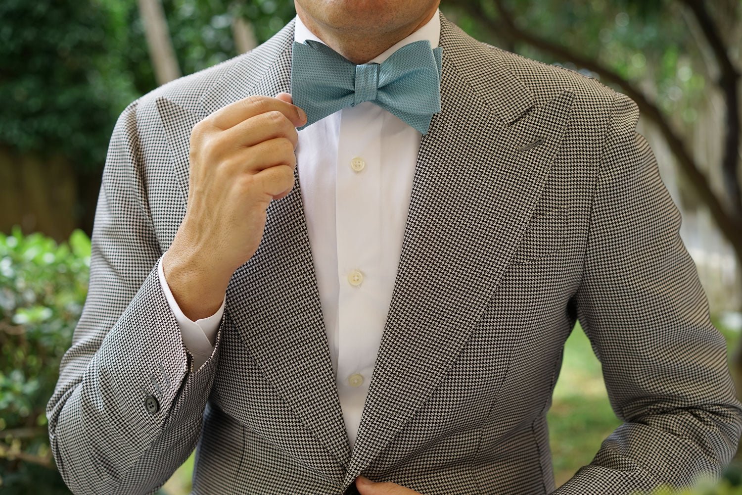 Turkish Teal Blue Weave Self Bow Tie - Image 9