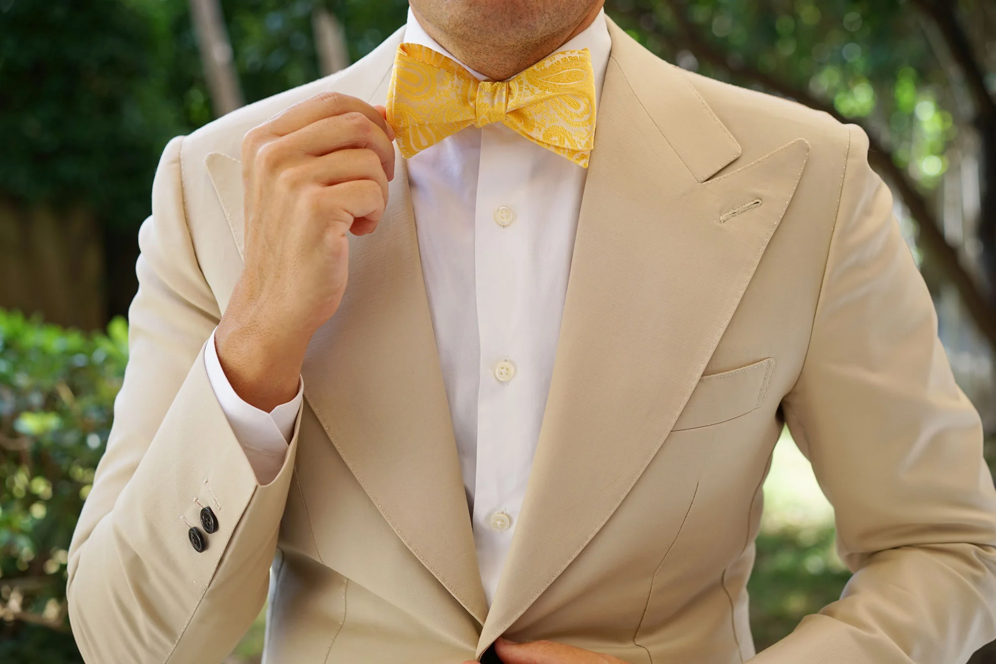 Tuscan Sun Yellow Paisley Self Bow Tie - Image 6