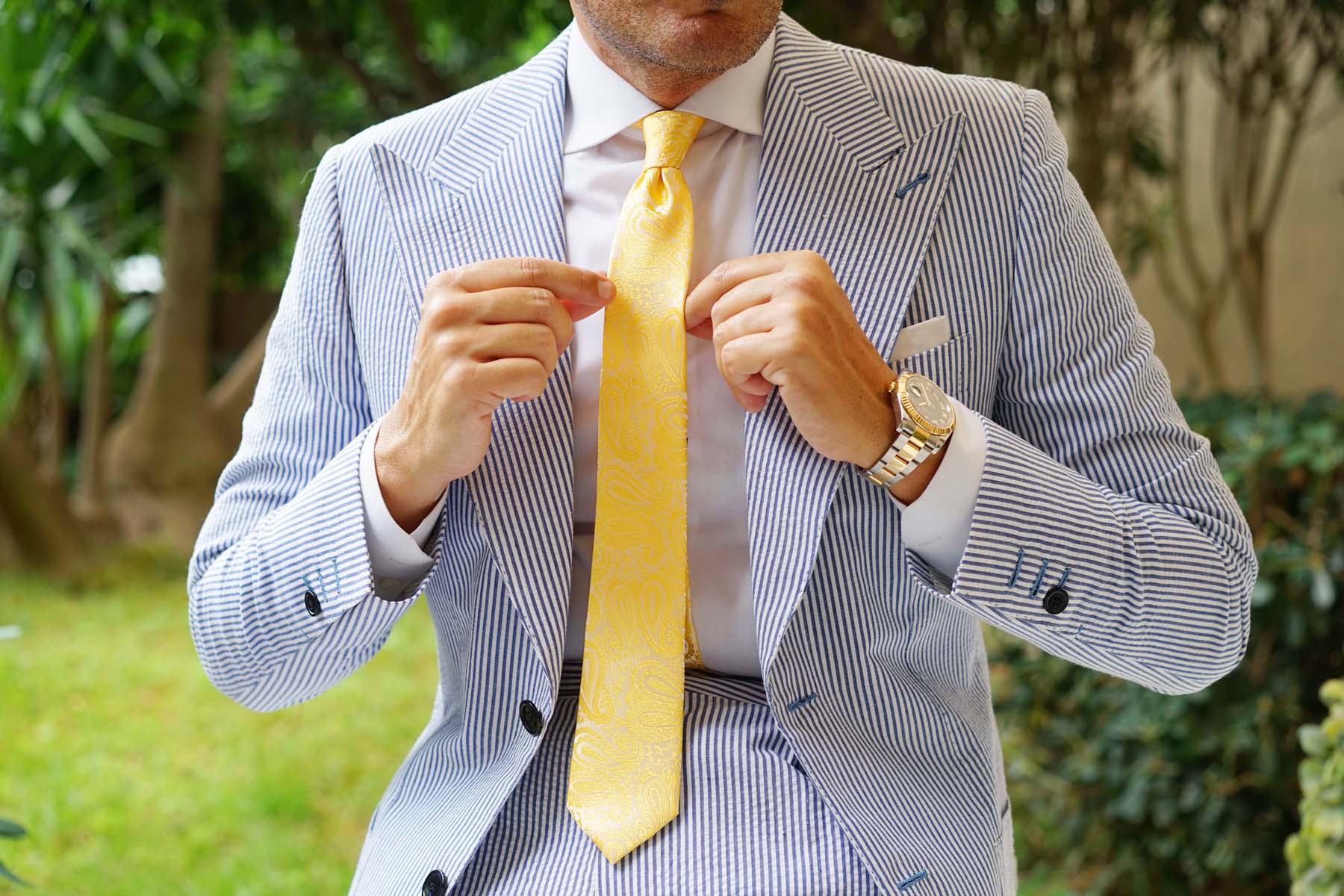 Tuscan Sun Yellow Paisley Skinny Tie - Image 6
