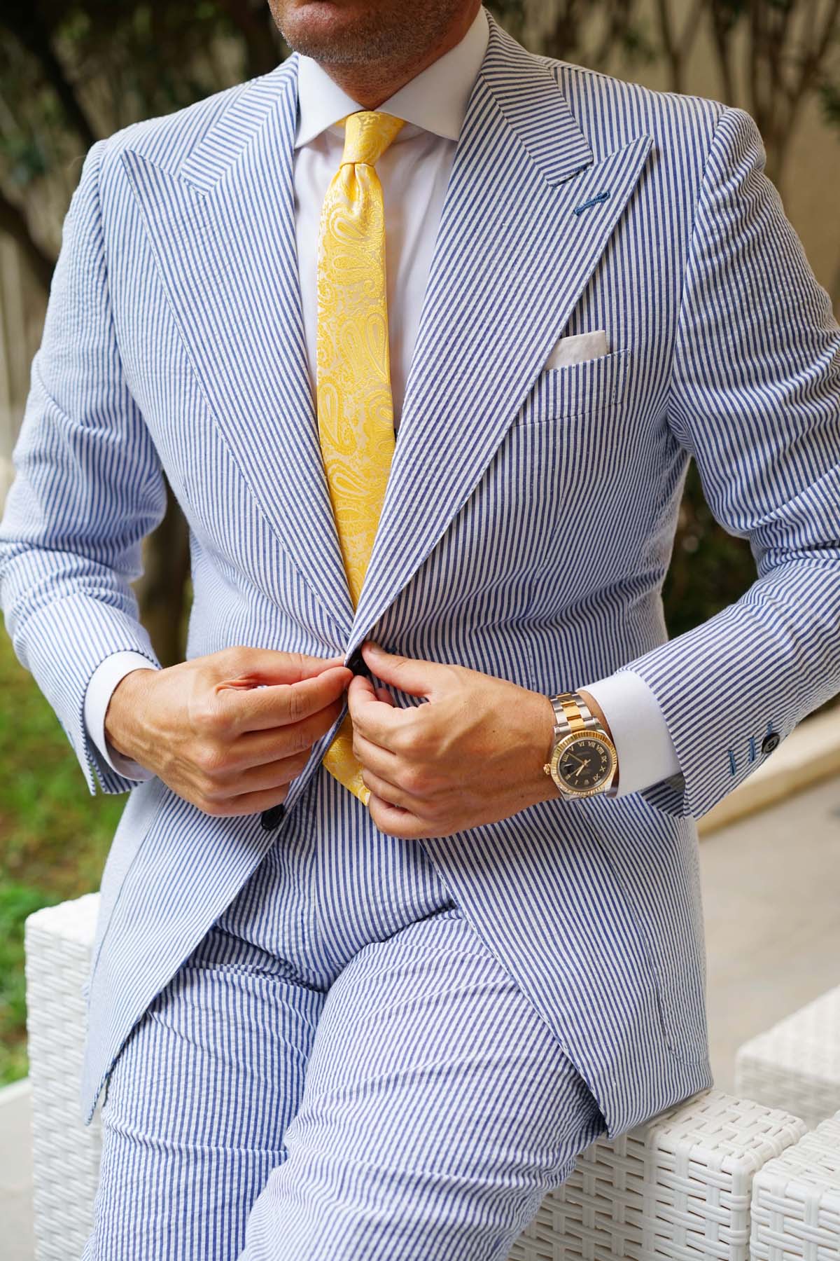 Tuscan Sun Yellow Paisley Skinny Tie - Image 7