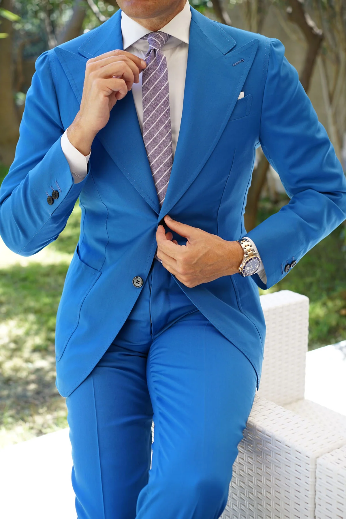 Tyrian Linen Purple Pinstripe Skinny Tie - Image 7