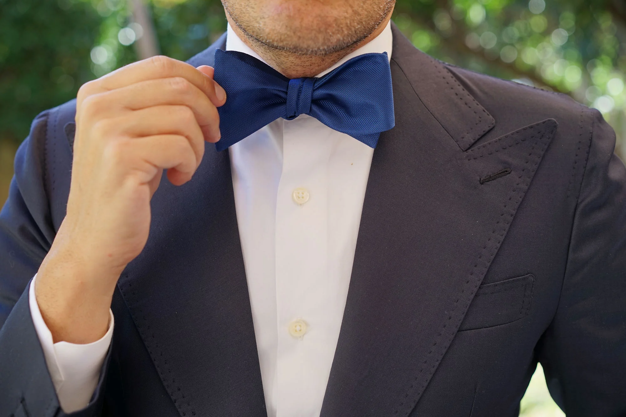Ultramarine Classic Navy Blue Weave Self Bow Tie - Image 7
