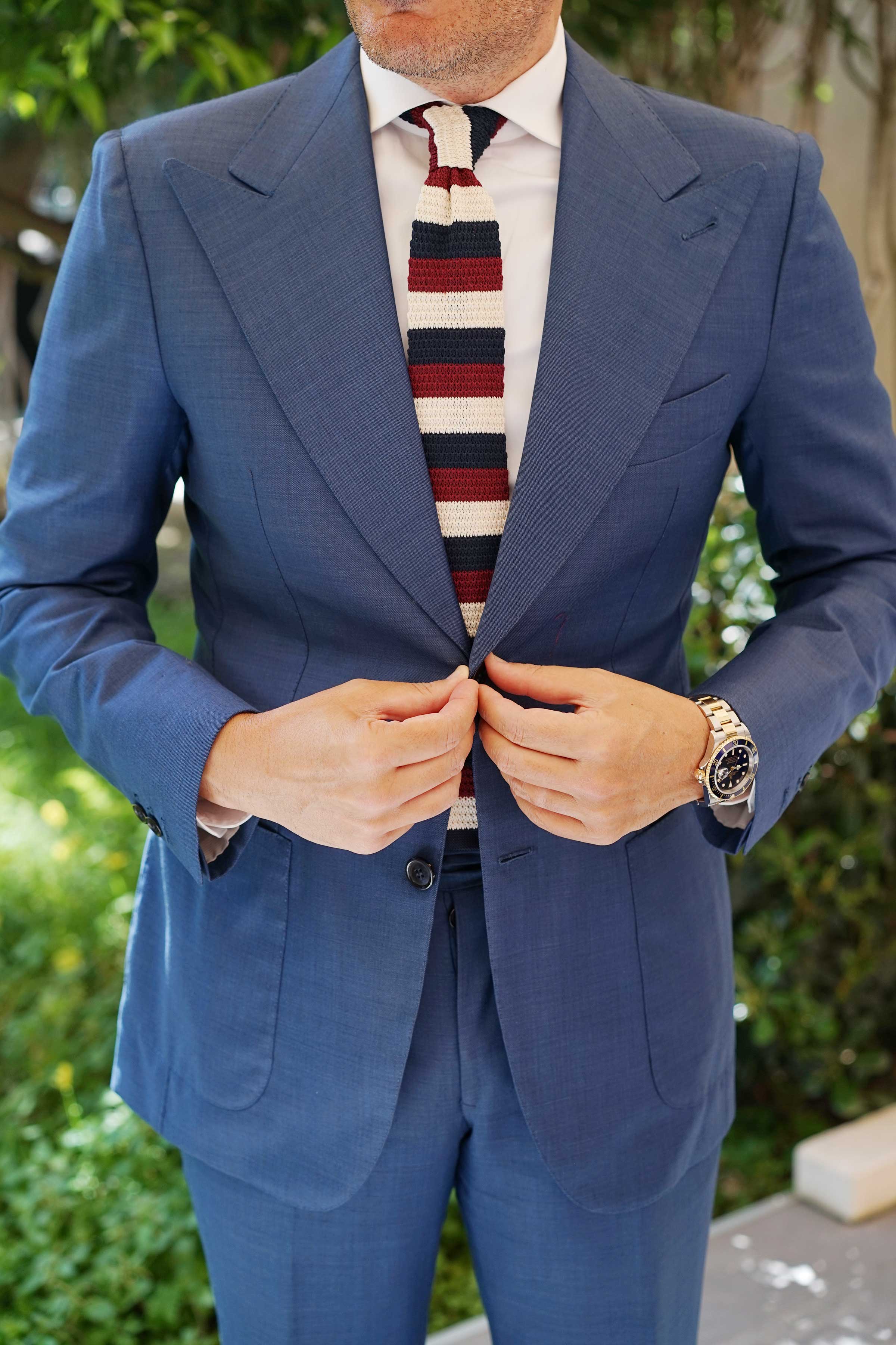 Underwood Maroon & Blue Knitted Tie - Image 8