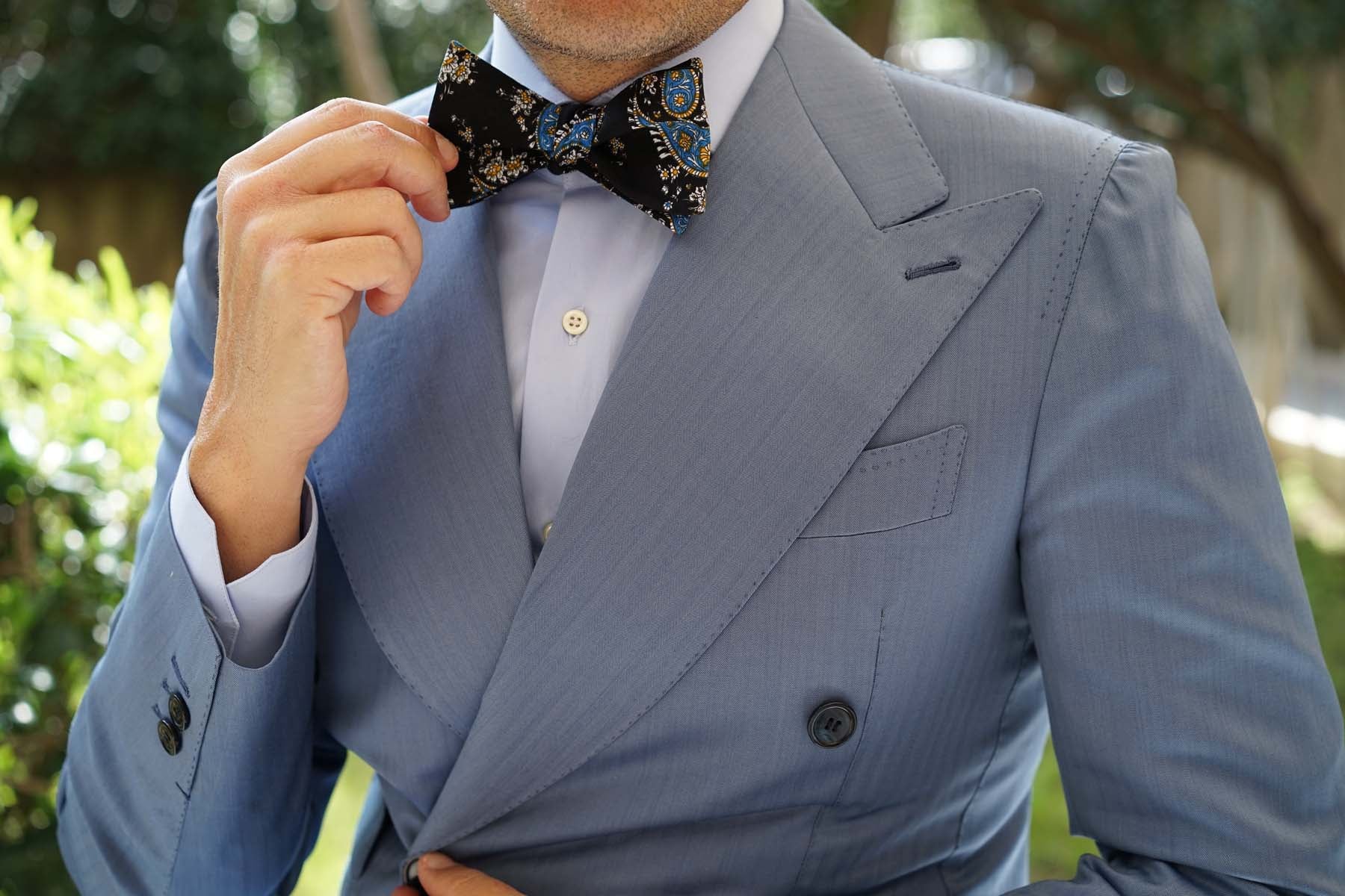 Venetian Lagoon Blue Paisley Self Bow Tie - Image 6