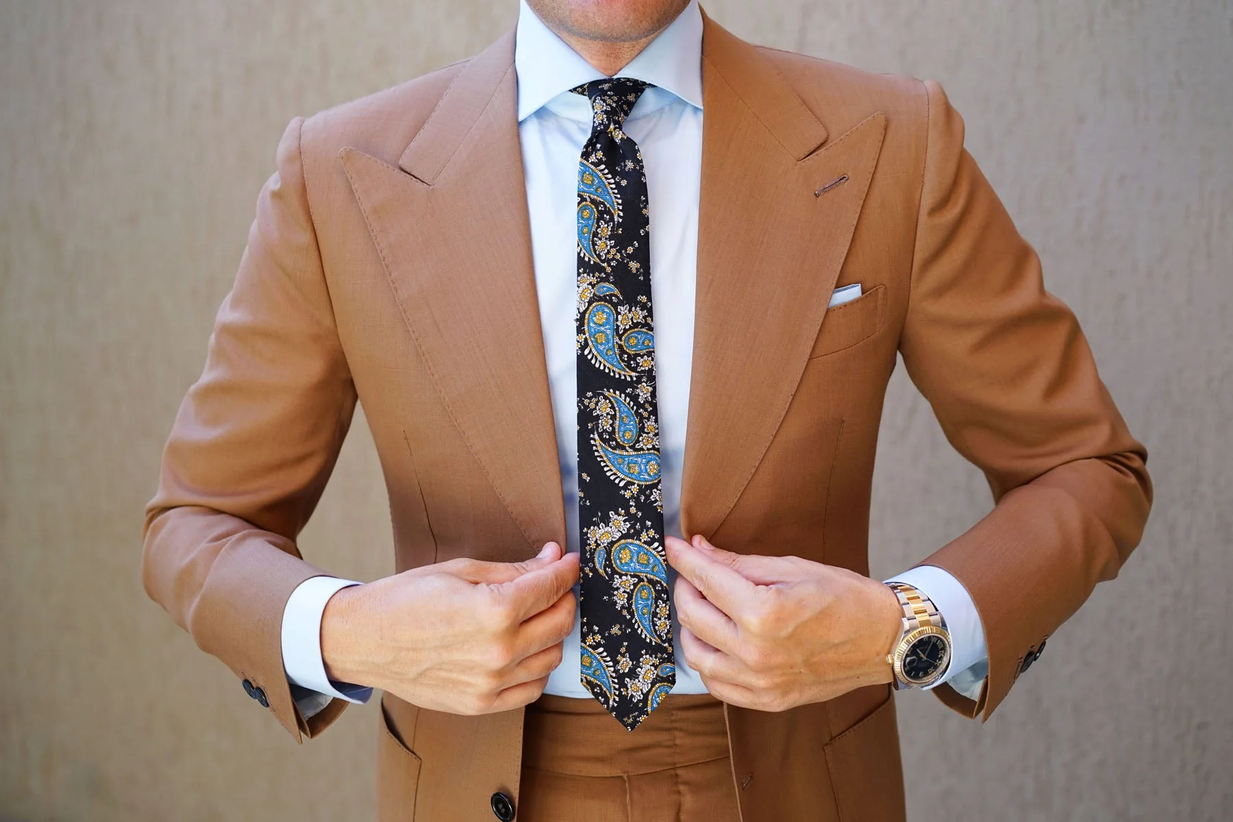 Venetian Lagoon Blue Paisley Skinny Tie - Image 6