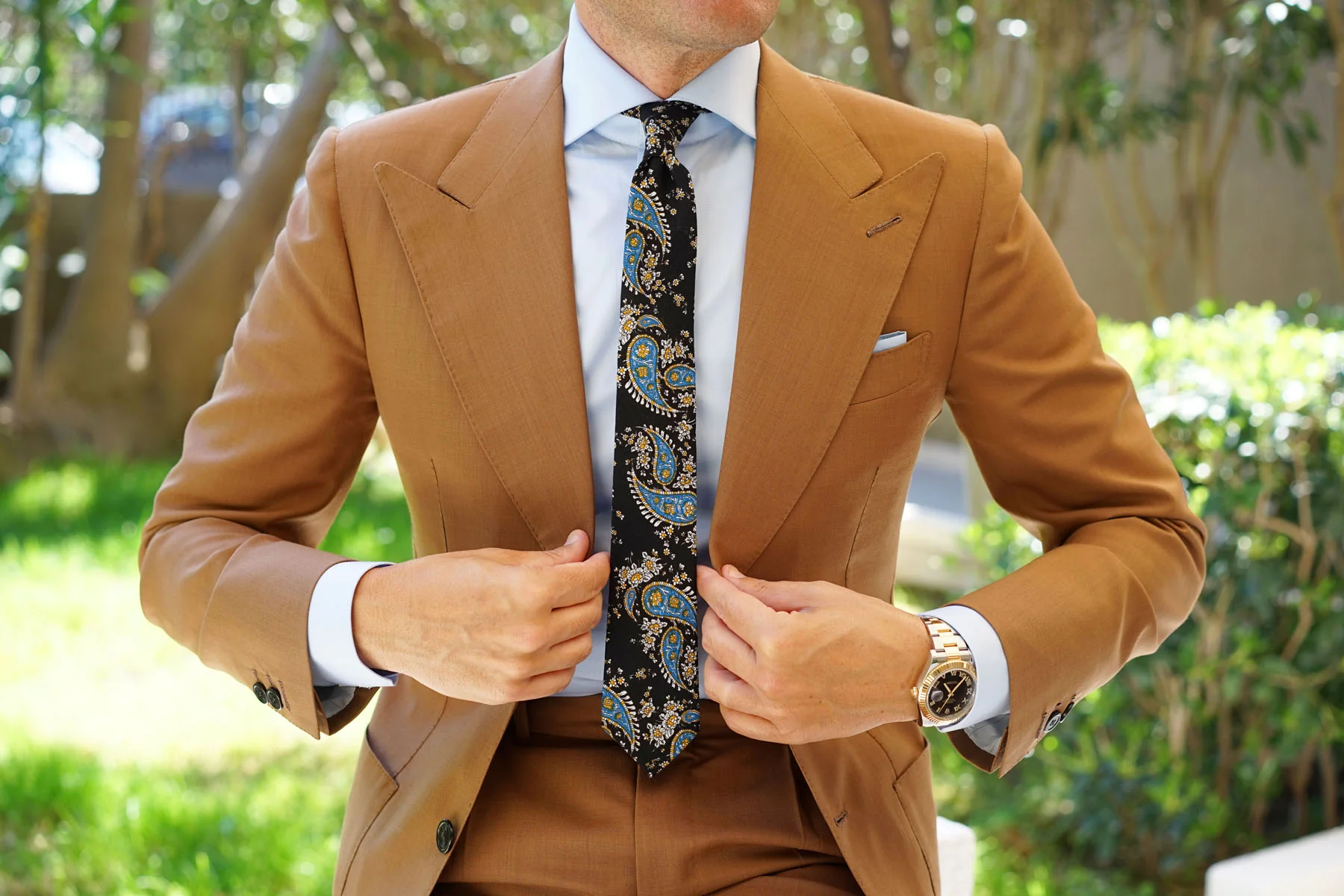 Venetian Lagoon Blue Paisley Skinny Tie - Image 9