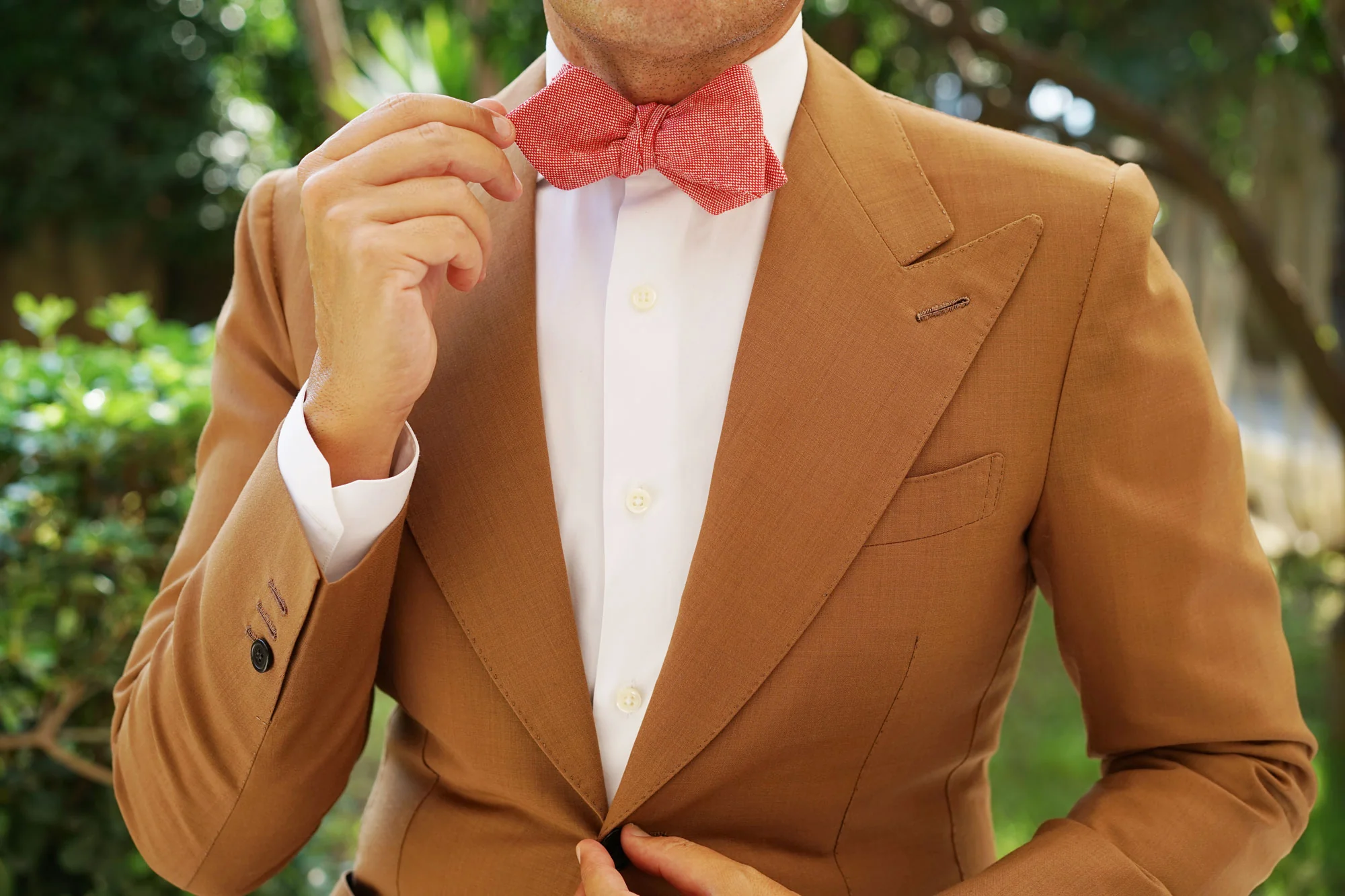Venetian Red Linen Diamond Self Bow Tie - Image 6