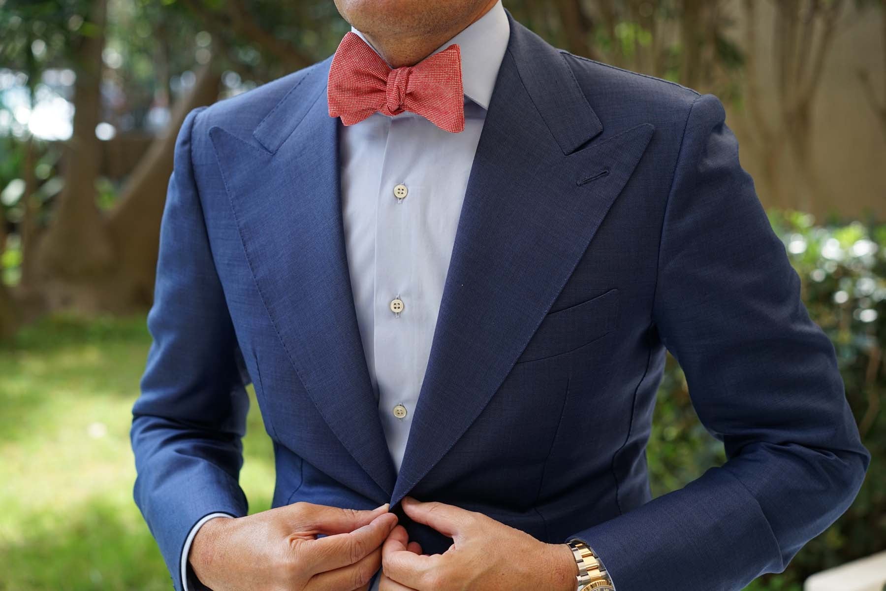 Venetian Red Linen Self Bow Tie - Image 10
