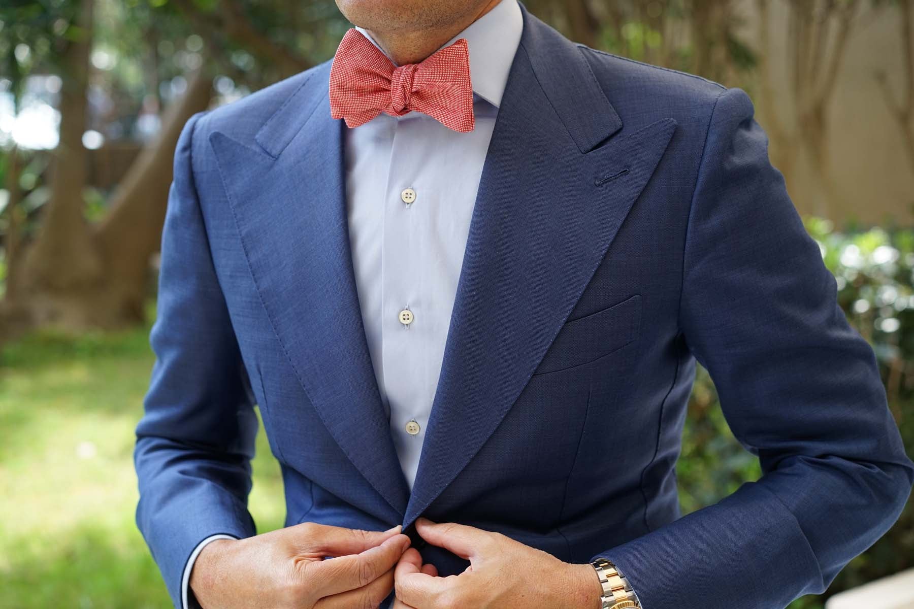 Venetian Red Linen Self Bow Tie - Image 4