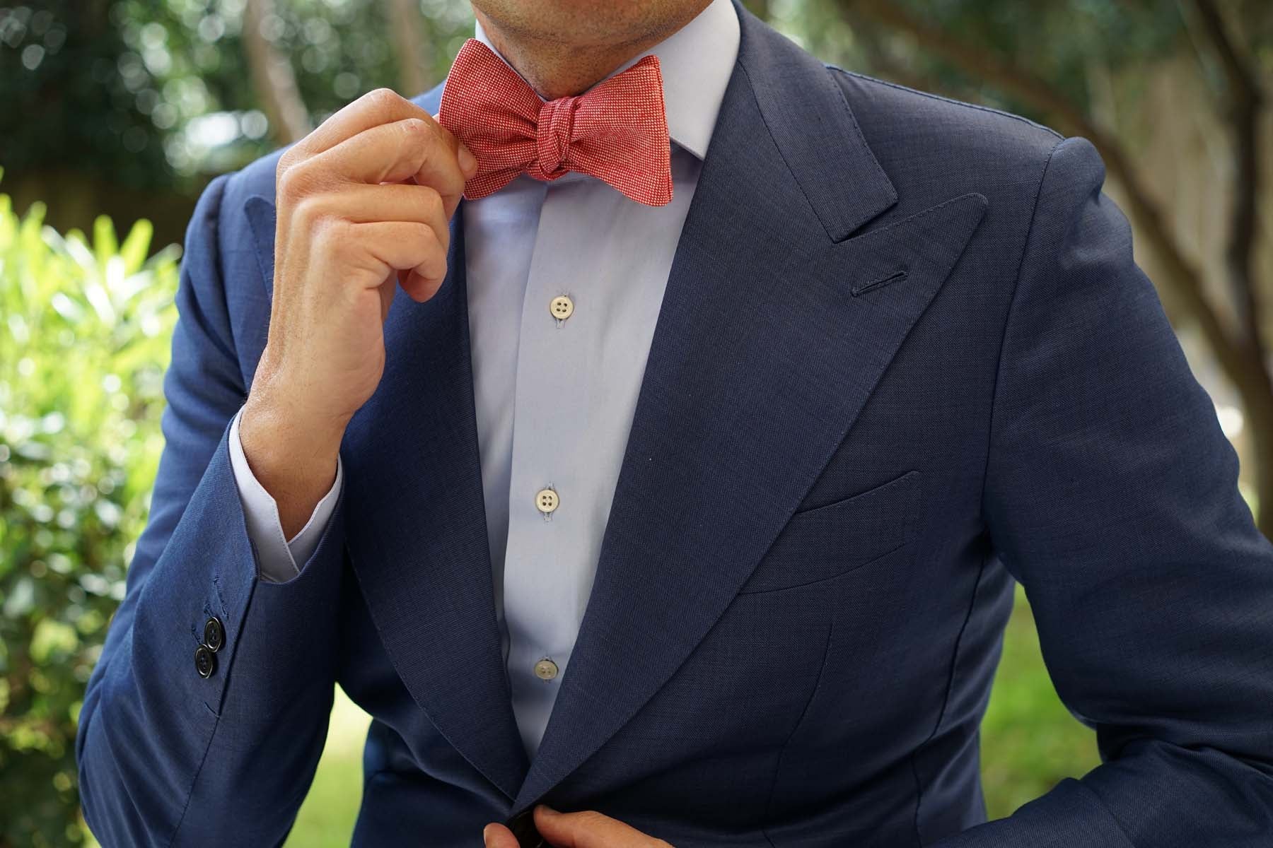 Venetian Red Linen Self Bow Tie - Image 6