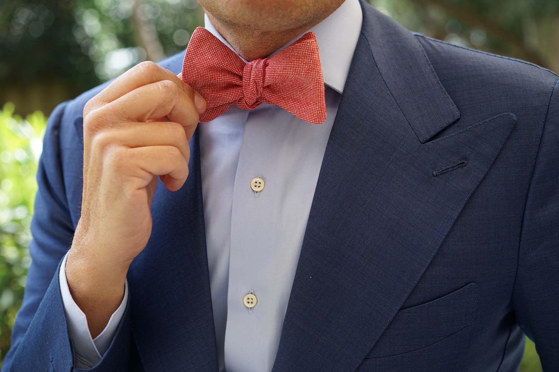 Venetian Red Linen Self Bow Tie - Image 7