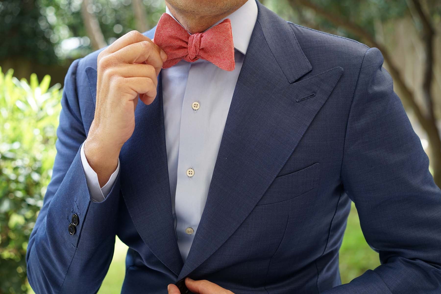 Venetian Red Linen Self Bow Tie - Image 9