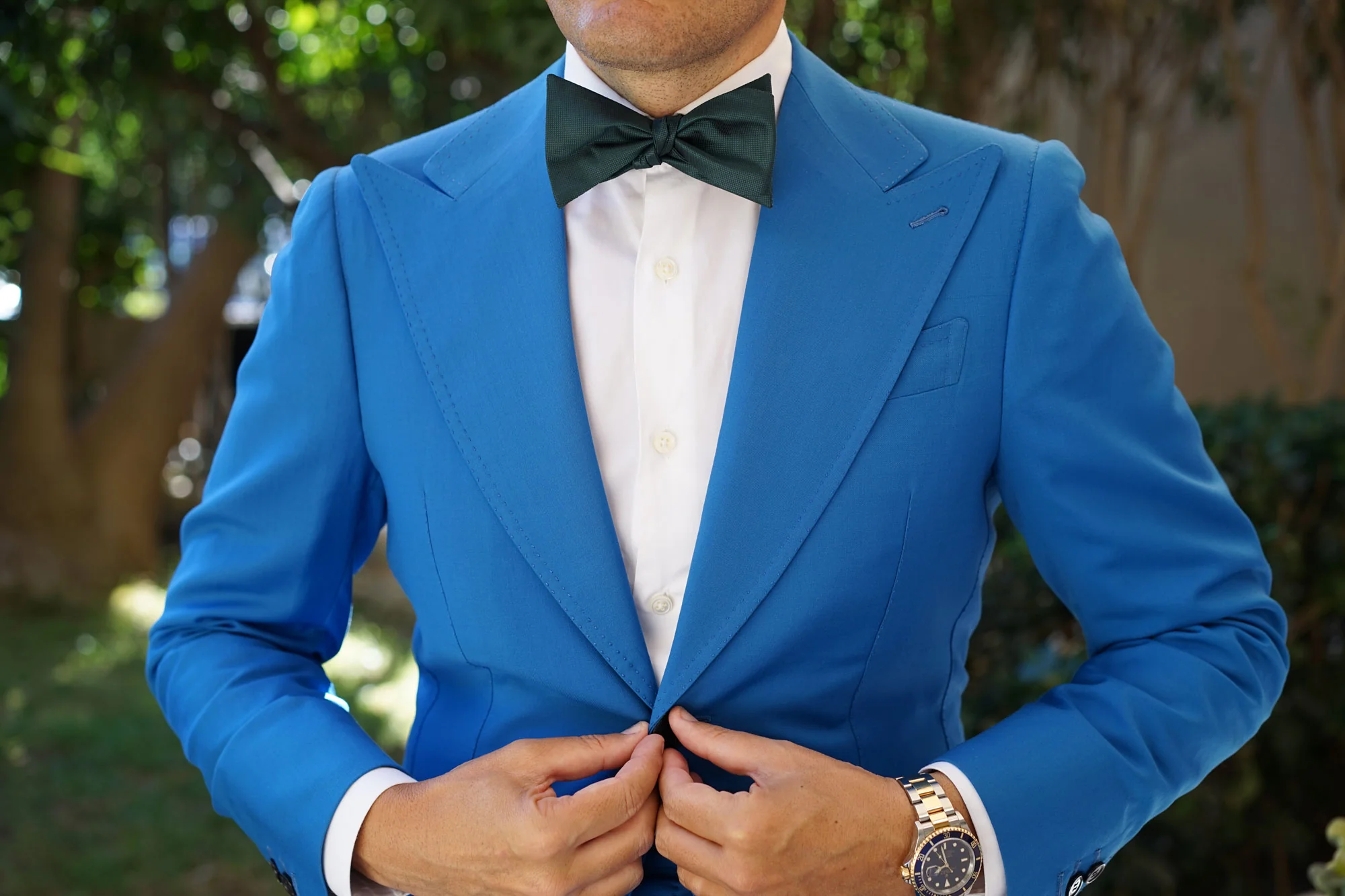 Venice Dark Green Diamond Self Bow Tie - Image 4