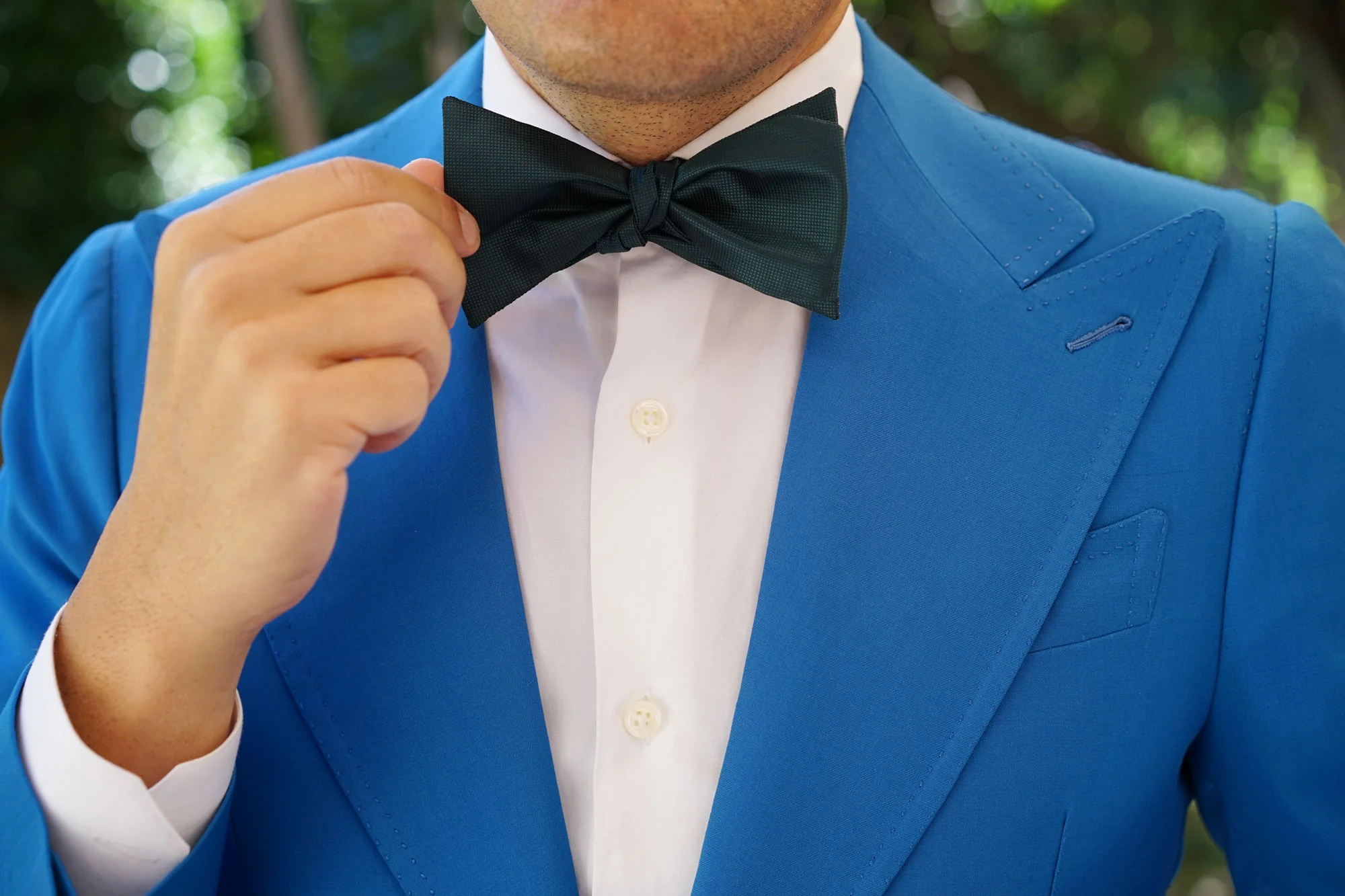 Venice Dark Green Diamond Self Bow Tie - Image 7