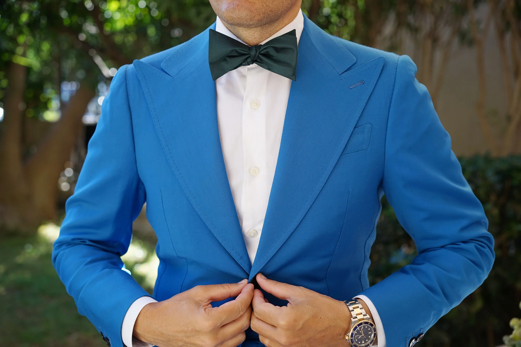 Venice Dark Green Diamond Self Bow Tie - Image 9