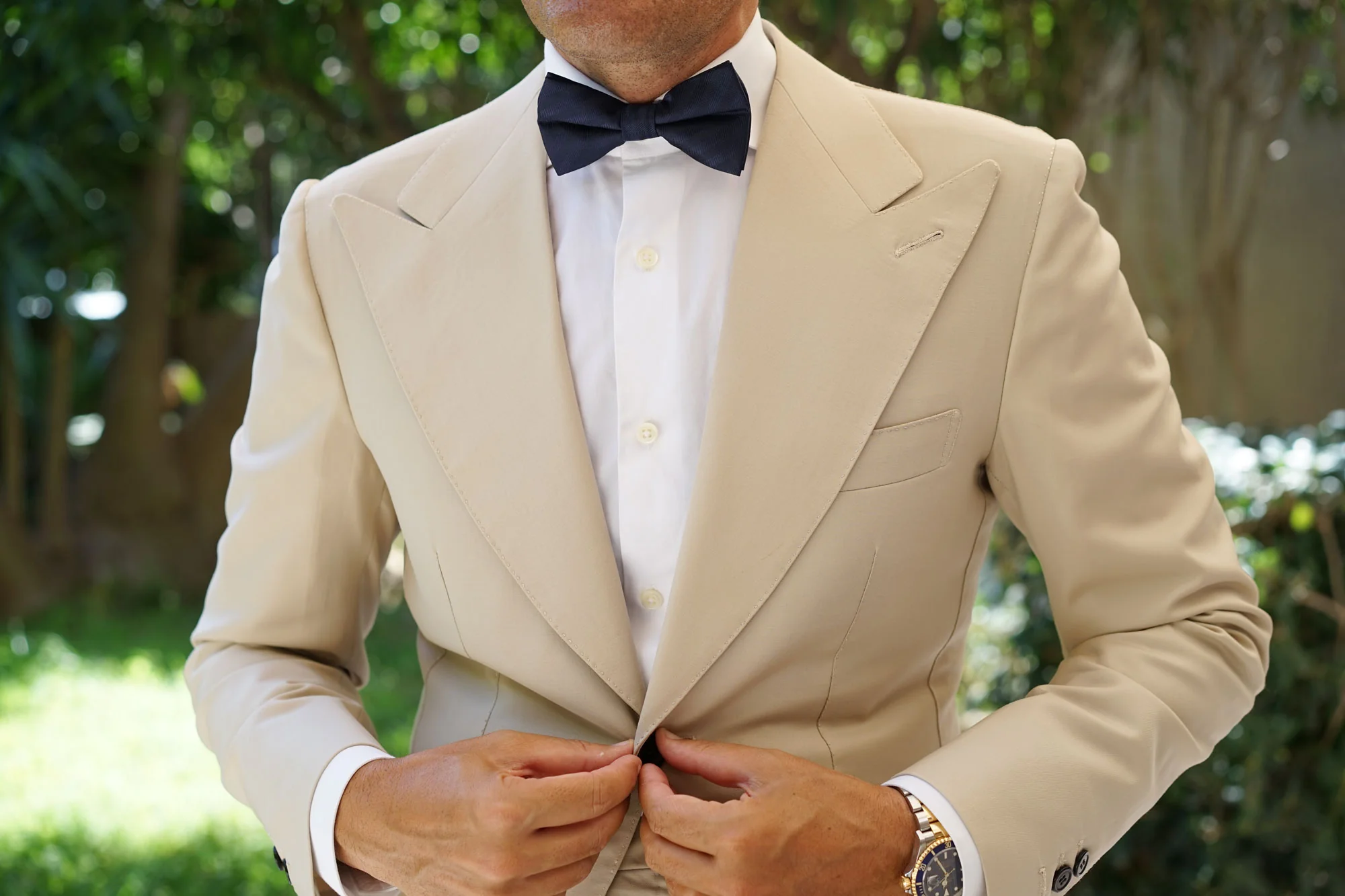 Venice Navy Blue Striped Bow Tie - Image 3