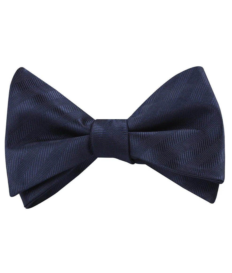 Venice Navy Blue Striped Self Bow Tie - Image 2