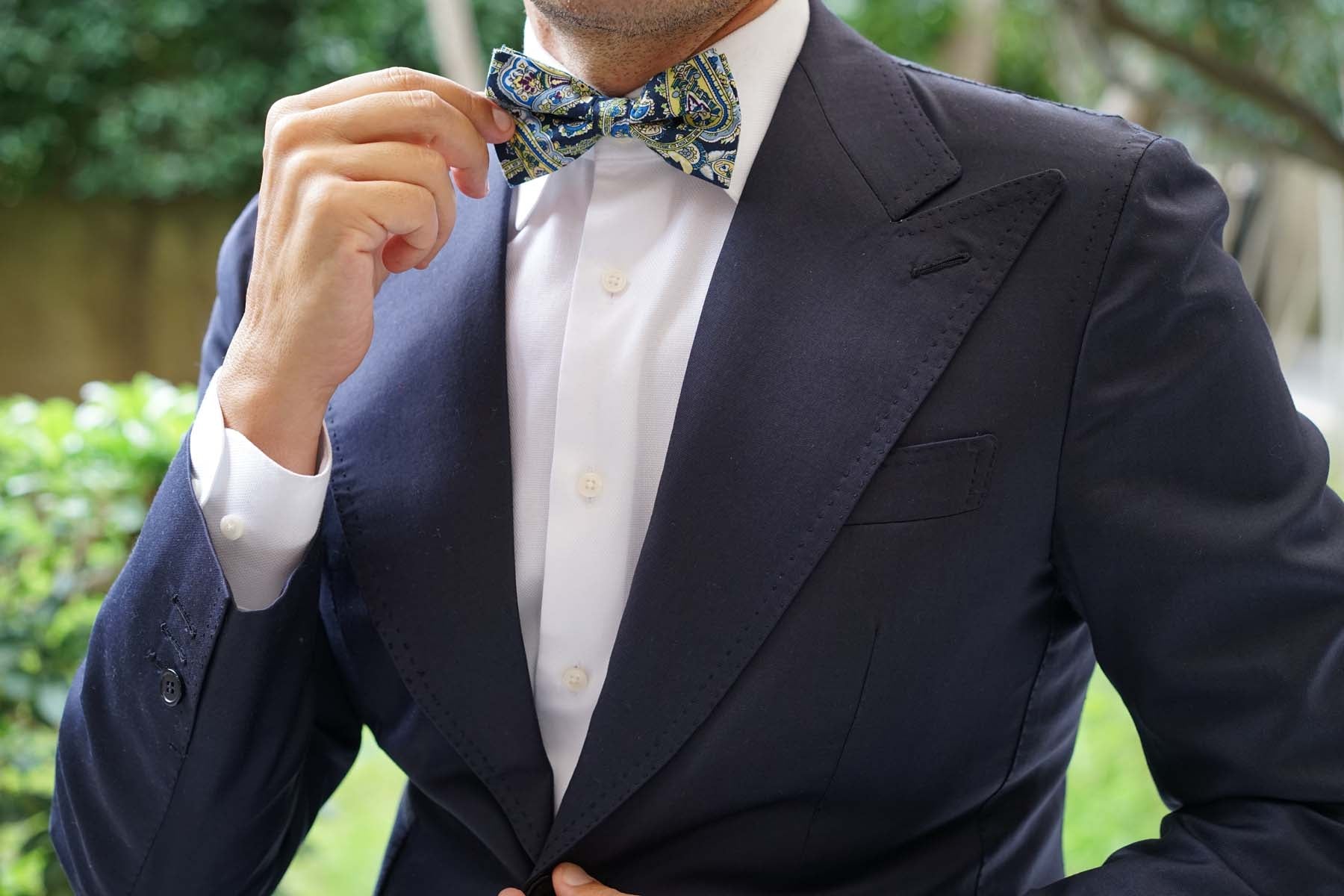 Vivara Yellow on Blue Paisley Bow Tie - Image 3
