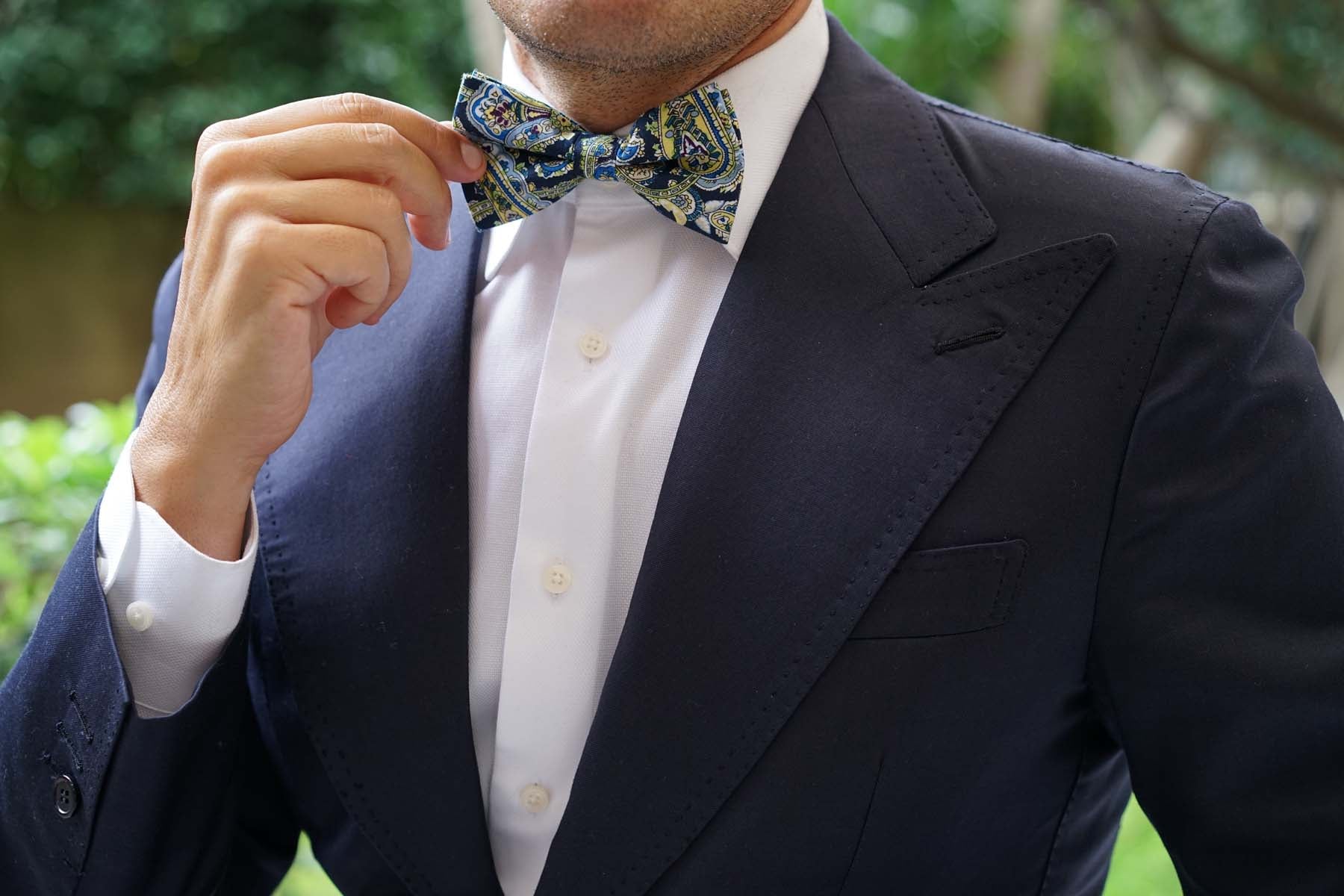 Vivara Yellow on Blue Paisley Bow Tie - Image 5
