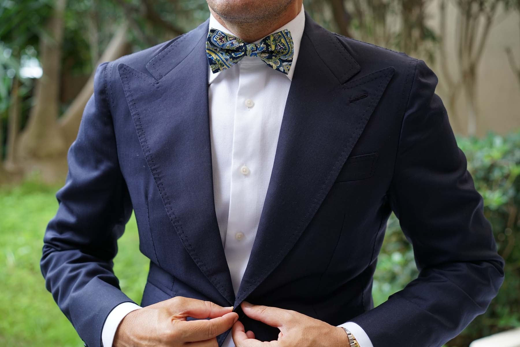 Vivara Yellow on Blue Paisley Bow Tie - Image 6
