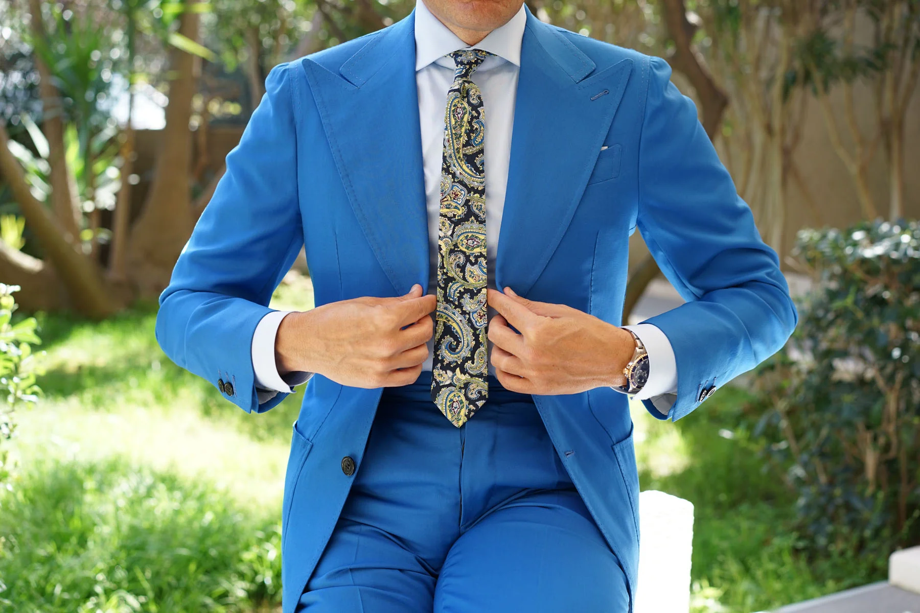 Vivara Yellow on Blue Paisley Skinny Tie - Image 4