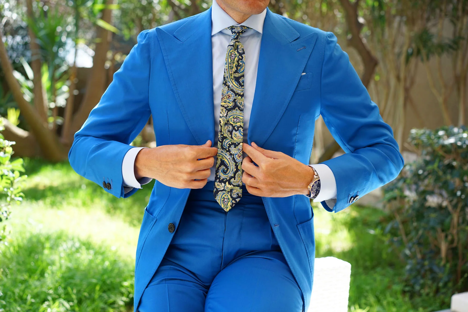 Vivara Yellow on Blue Paisley Skinny Tie - Image 6