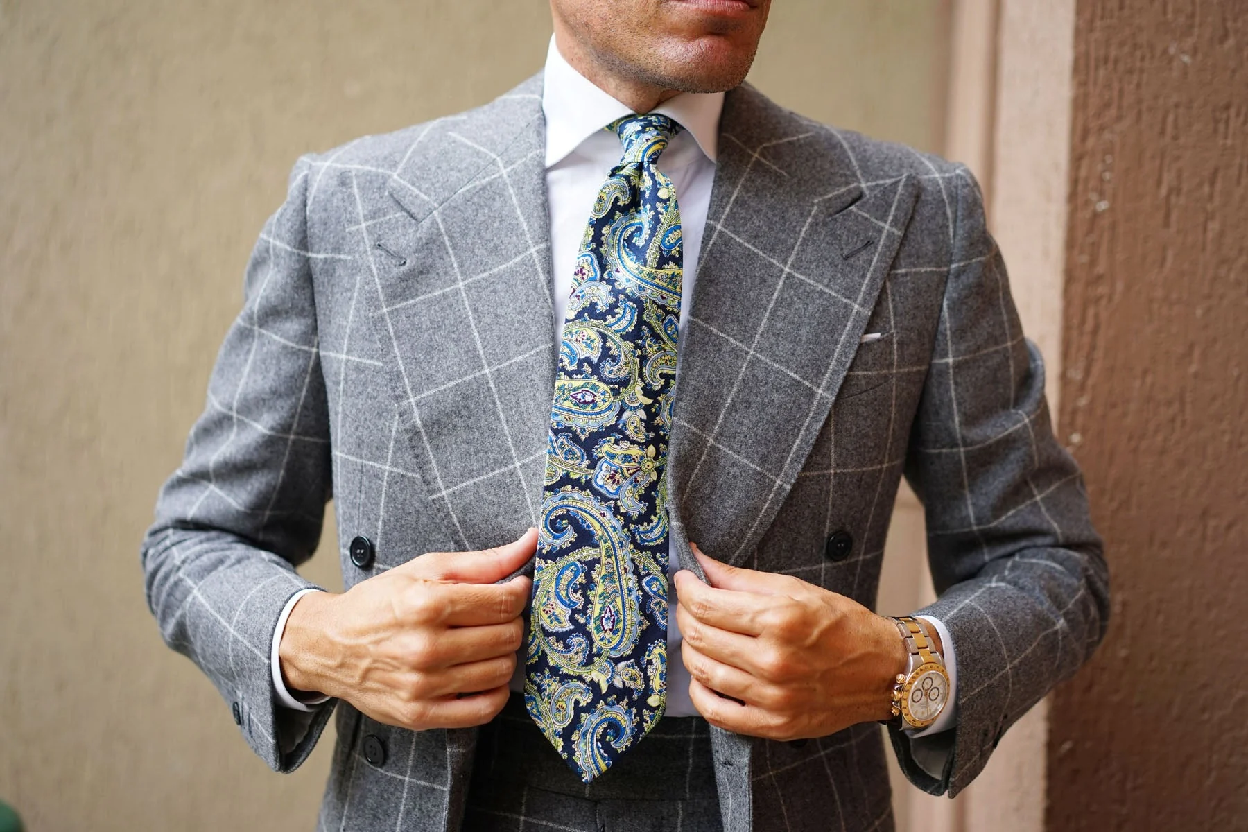 Vivara Yellow on Blue Paisley Tie - Image 8
