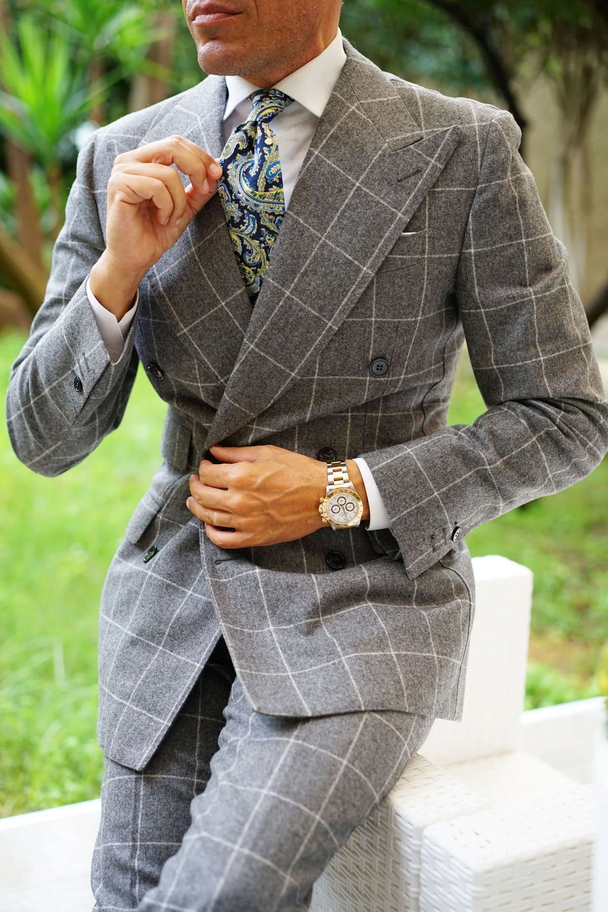 Vivara Yellow on Blue Paisley Tie - Image 9